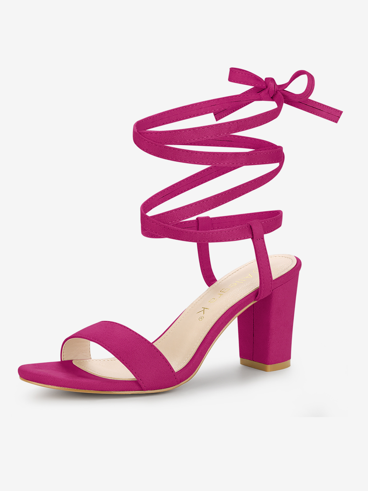 Faux Suede Lace Up Chunky Heel Slingback Sandals Hot Pink/8