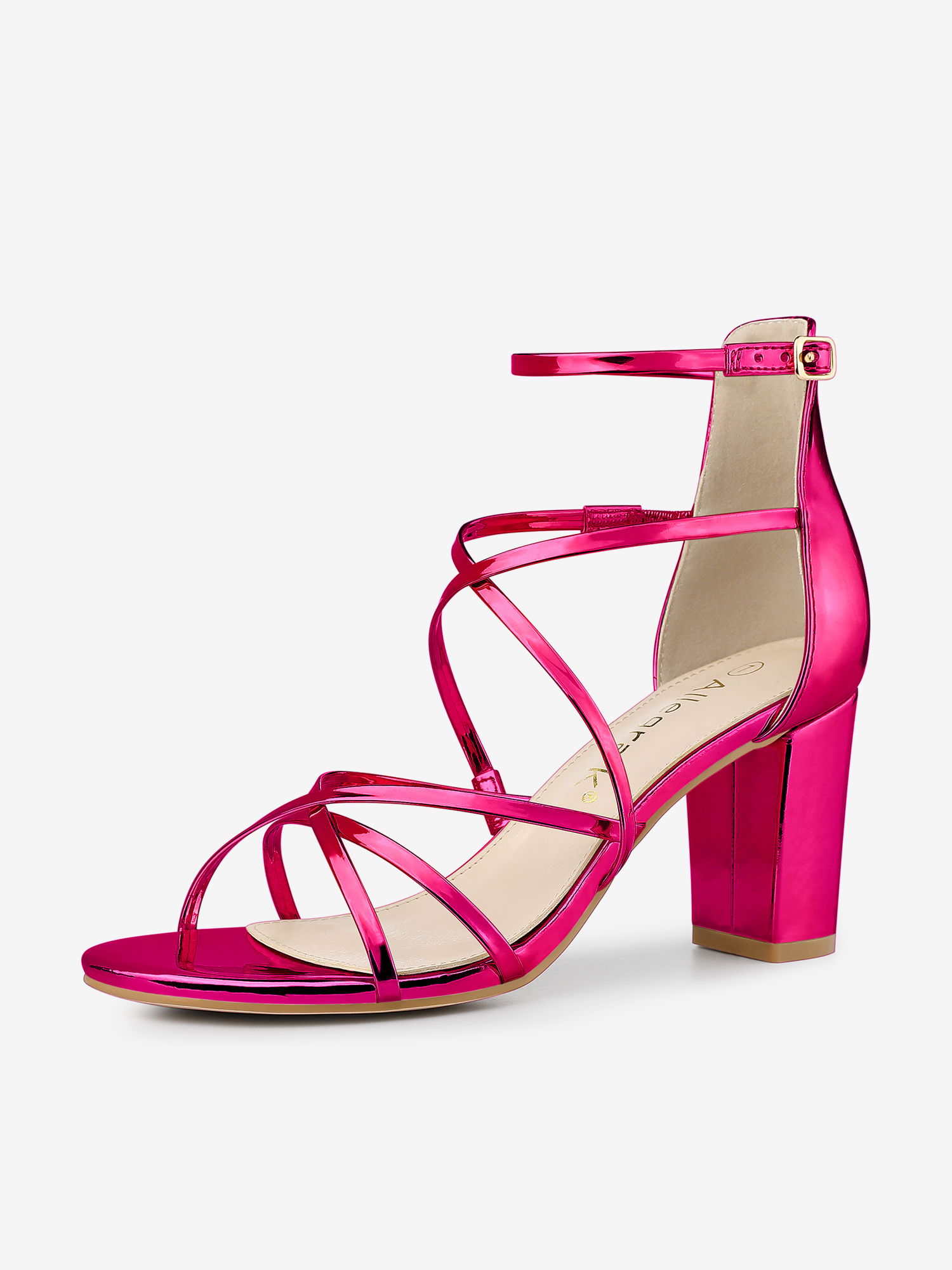 Strappy Crisscross Strap Opened Toe Block Heel Sandals Hot Pink/7.5