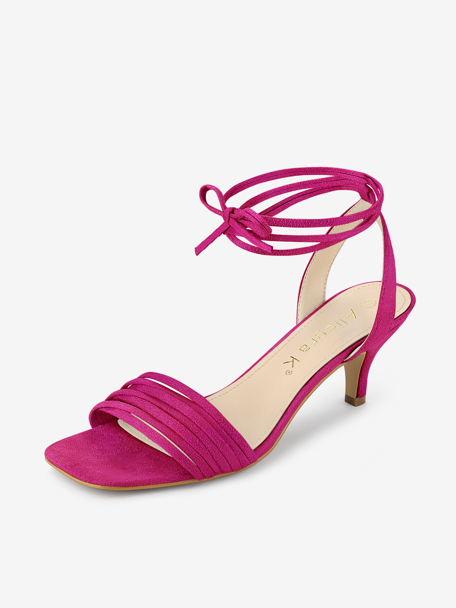 Open Toe Lace Up Suede Kitten Heel Sandals Hot Pink/6