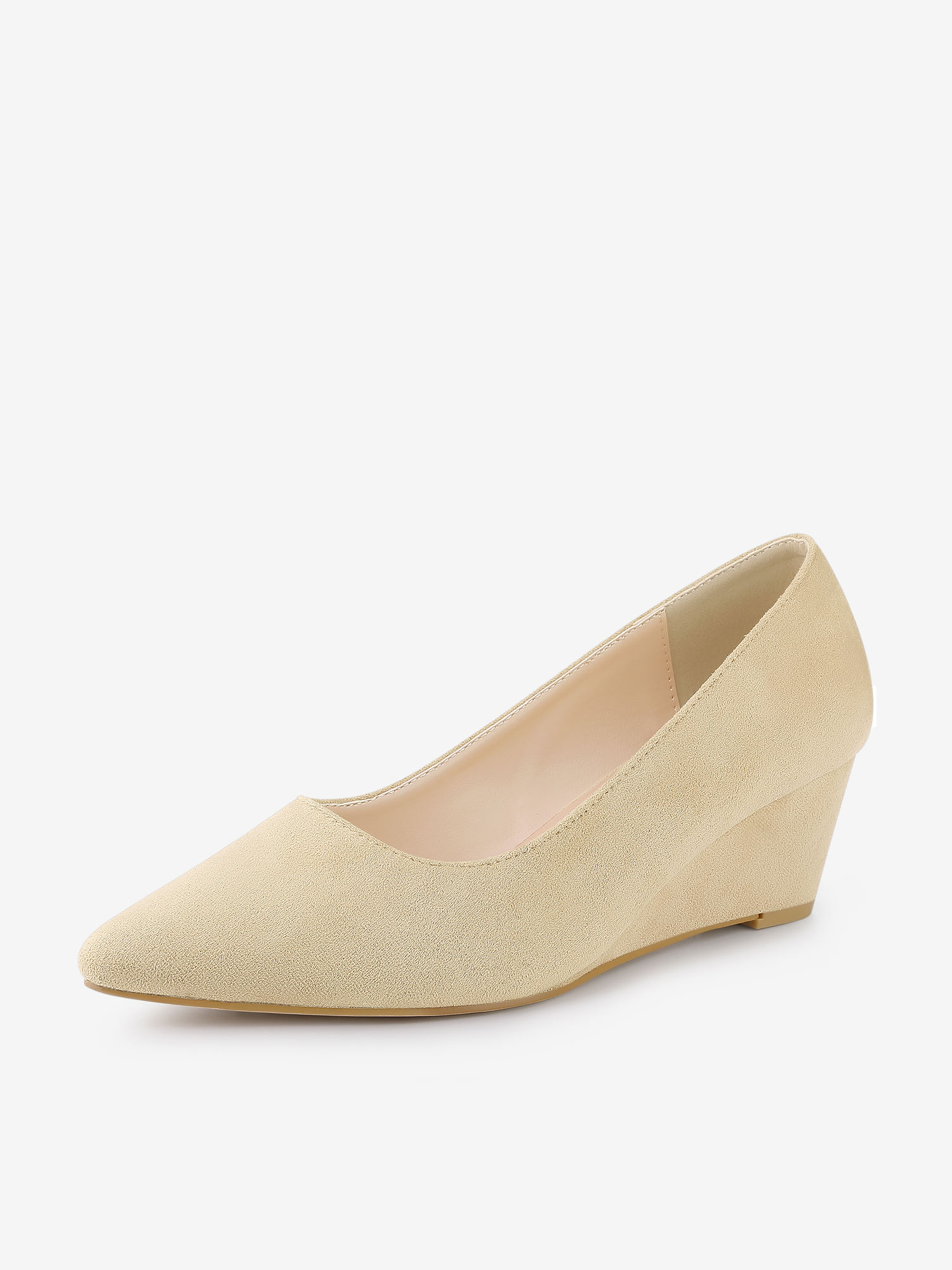 Faux Suede Solid Color Pointed Toe Slip On Wedge Heel Pumps Beige/8