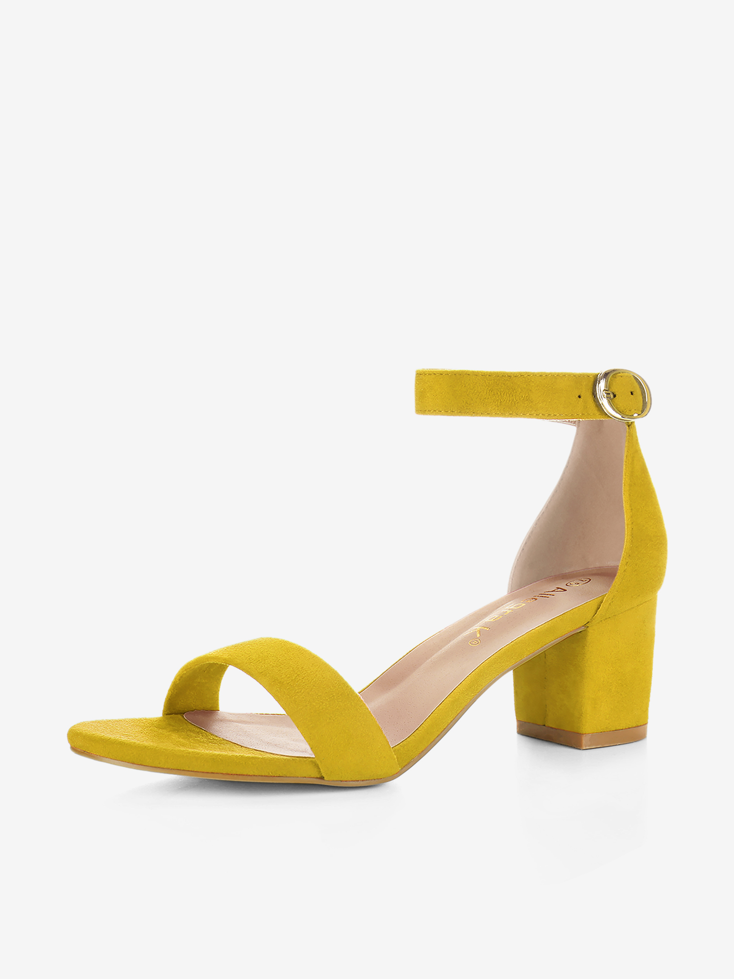 Open Toe Faux Suede Mid Block Heel Ankle Strap Sandals Yellow/9