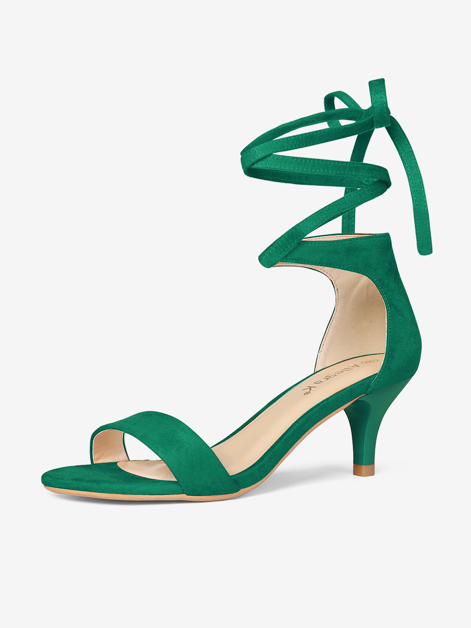 Faux Suede Open Toe Kitten Heel Lace Up Sandals Candy Green/7.5