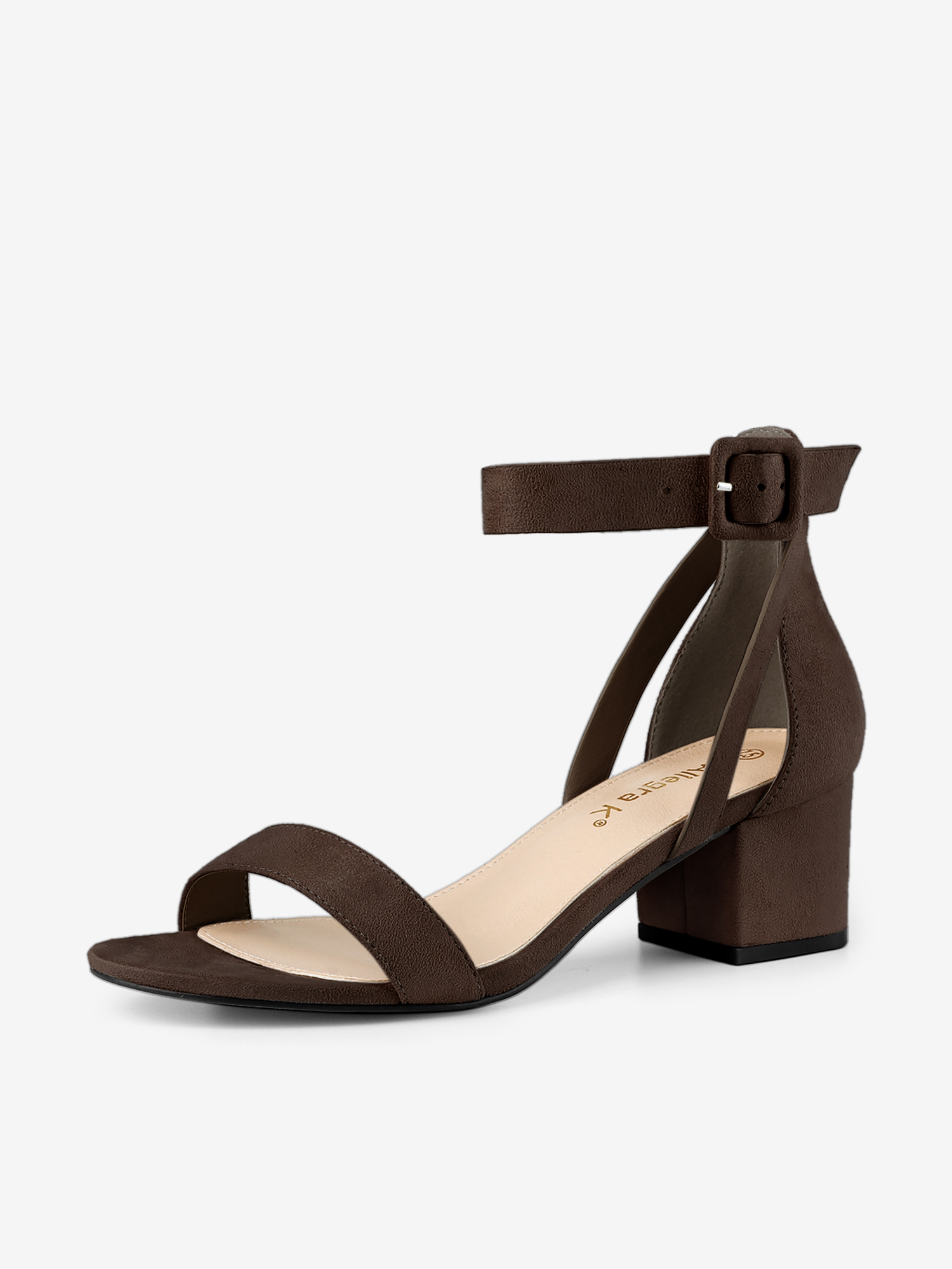 Faux Suede Ankle Strap Block Low Heel Sandals Coffee/6