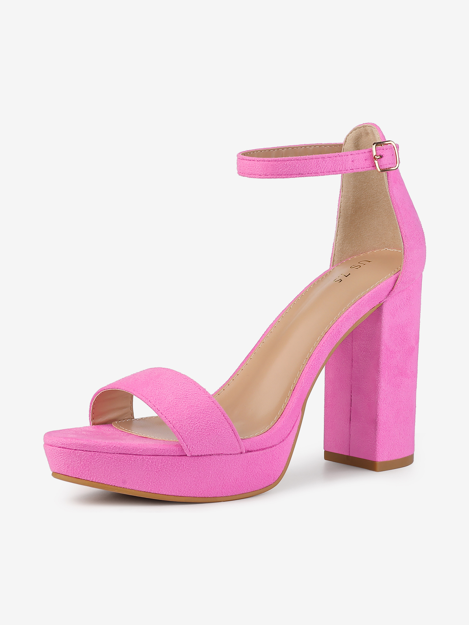 Faux Suede Ankle Strap Platform Chunky Heel Sandals Pink/9