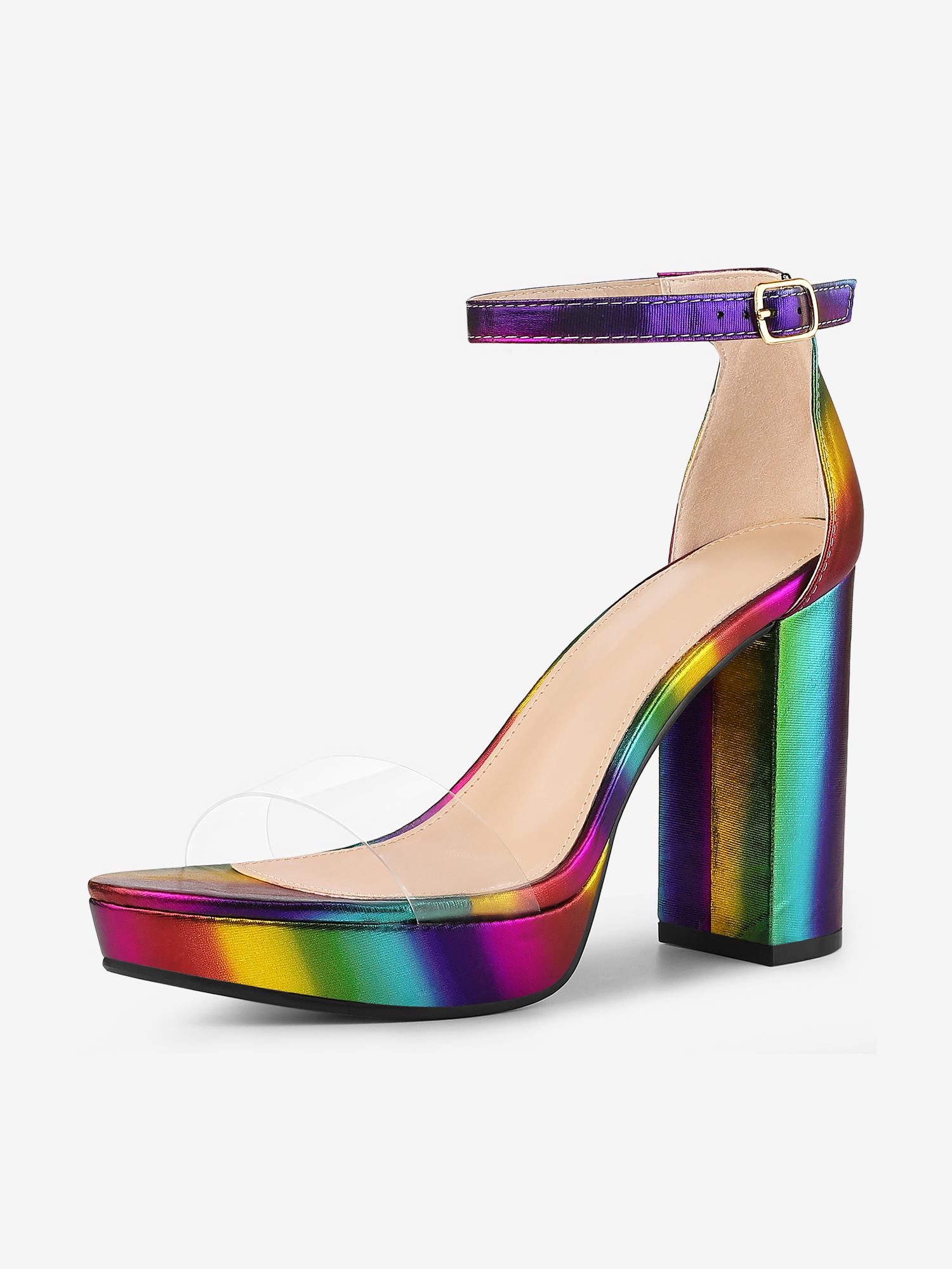 Printed Clear Platform Chunky Heel Sandals Multi/10