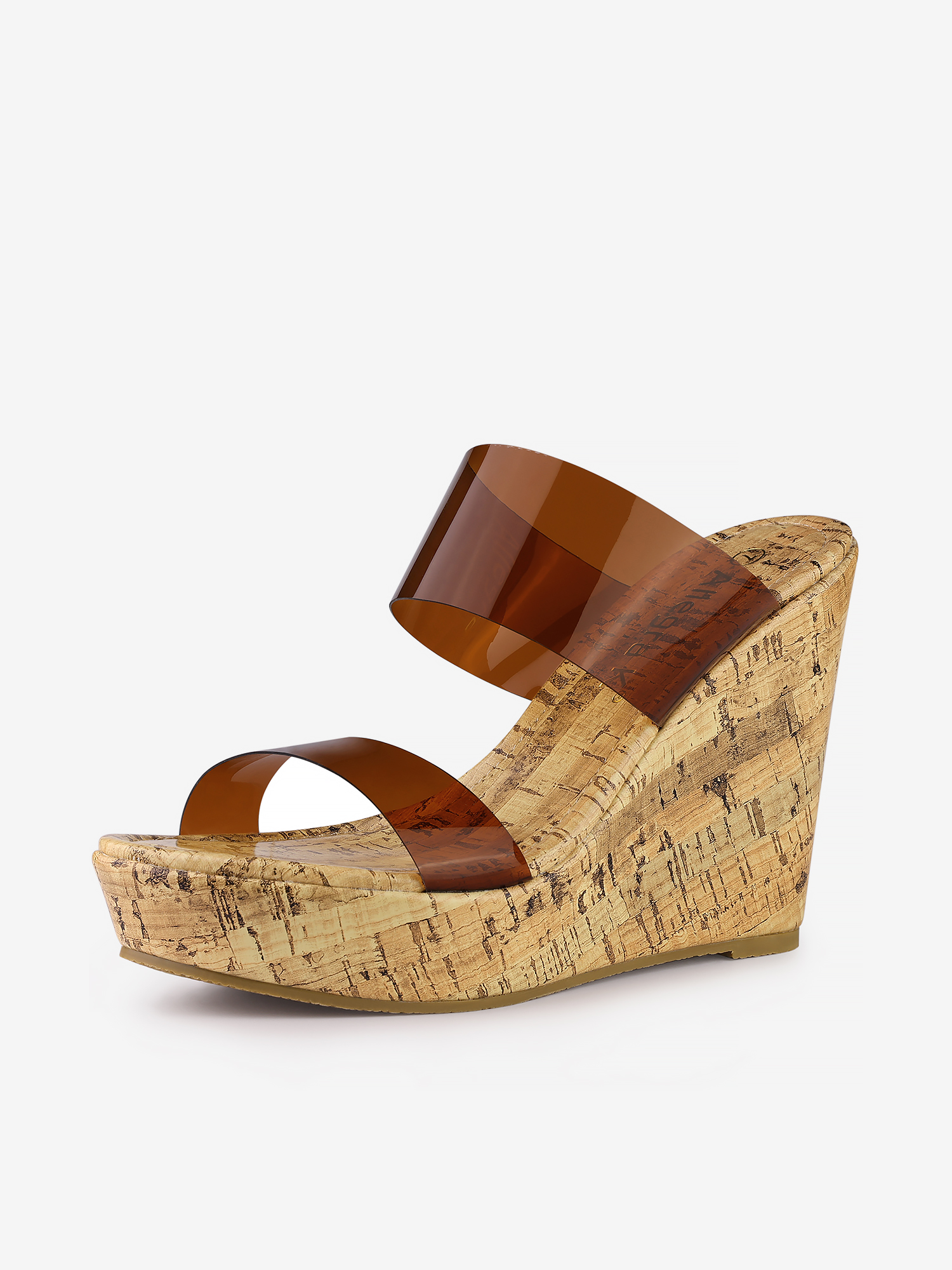 Clear Platform Transparent Straps Wedge Heel Sandals Brown Clear/8