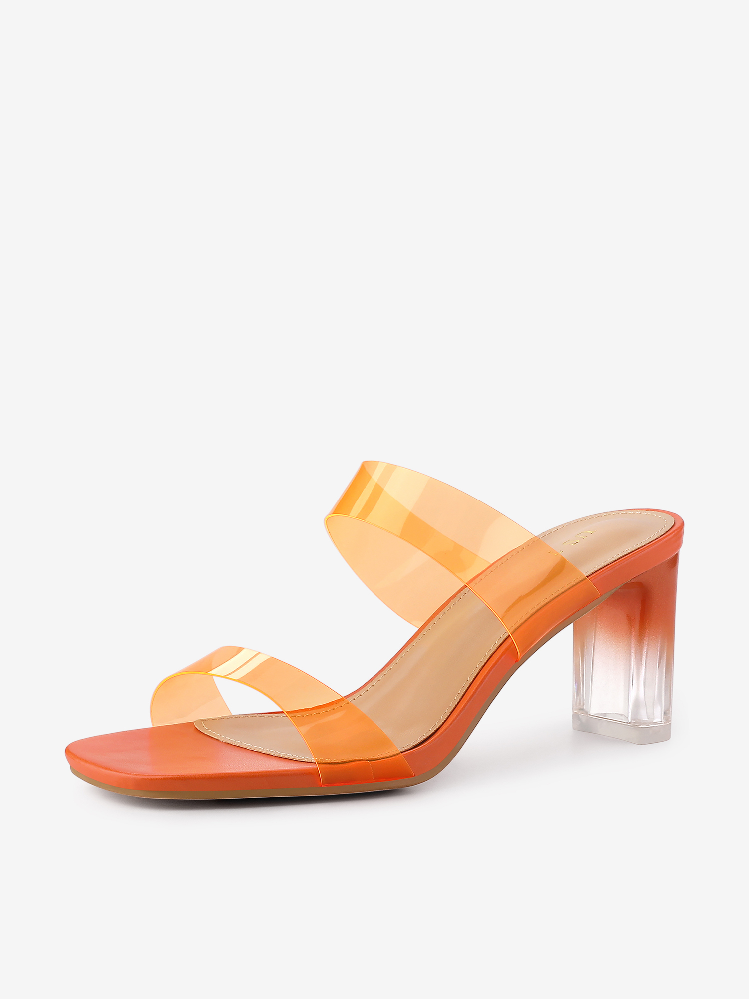 Summer Colorful Straps Open Toe Clear Chunky Heel Sandals Orange/9.5