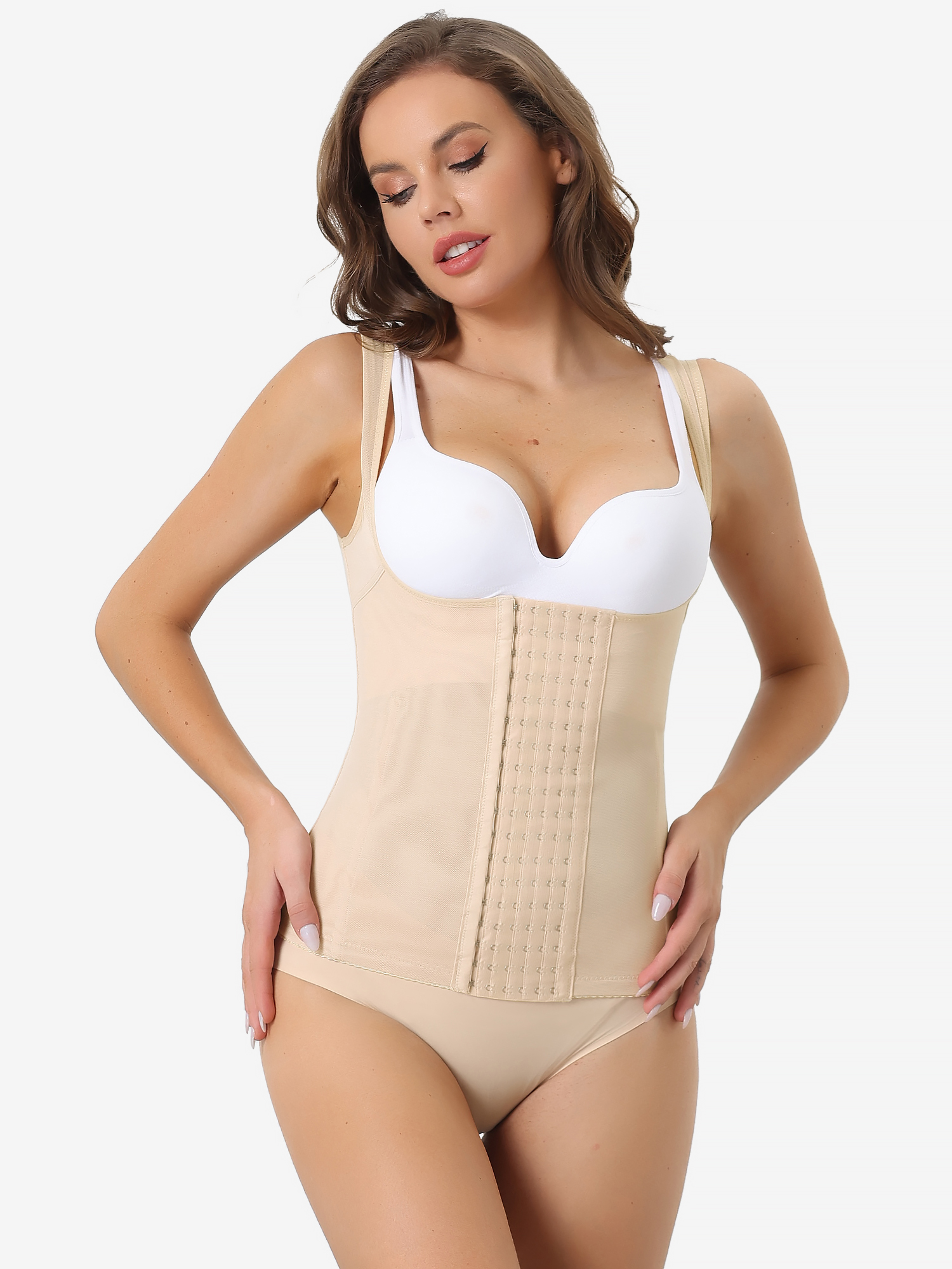 Push-Up Tummy Control Sleeveless Breathable Shapewear Waist Corset Beige/L