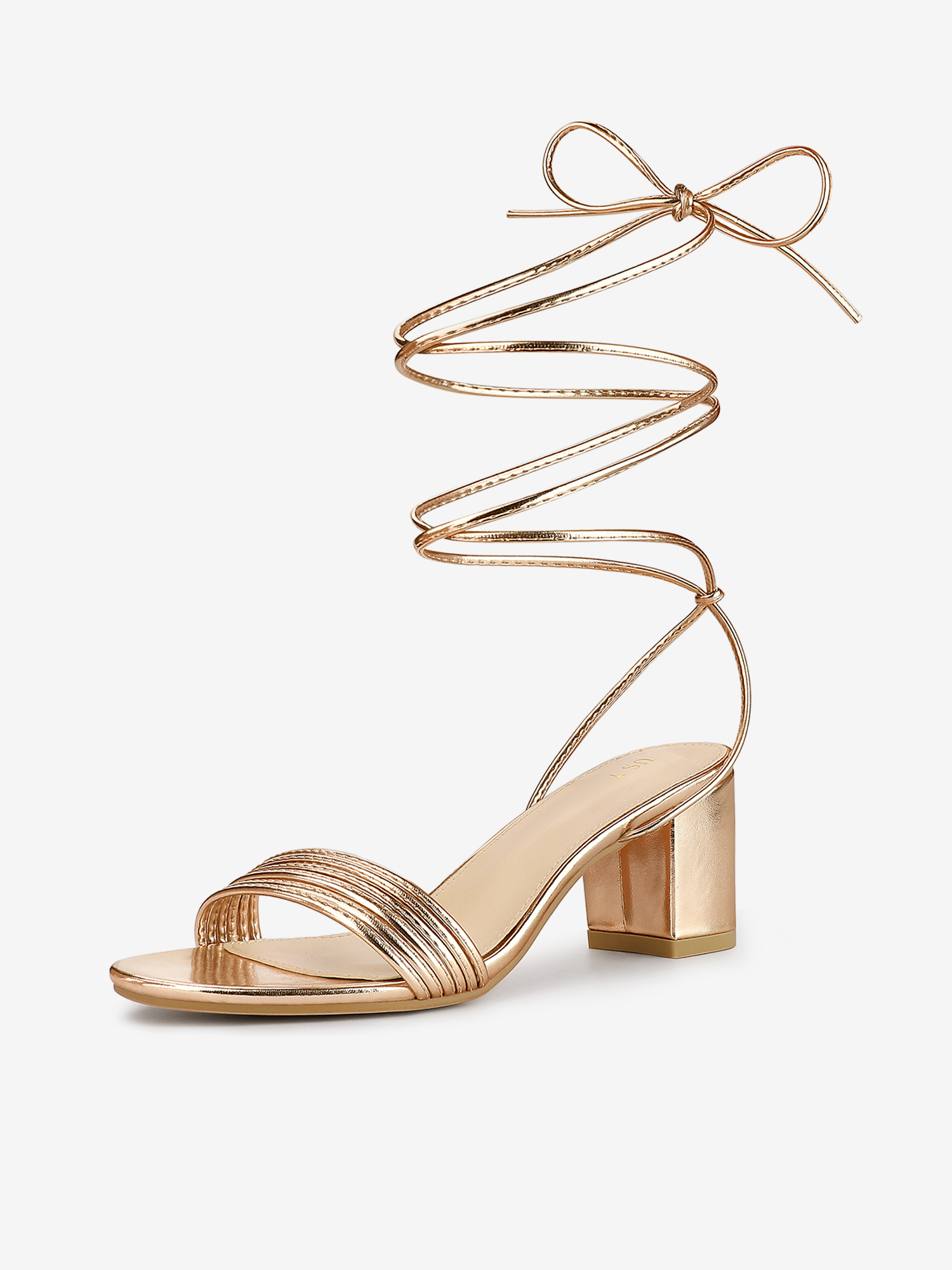 Women's Sparkle Strappy Lace Up Block Heel Sandals Rose Gold/9