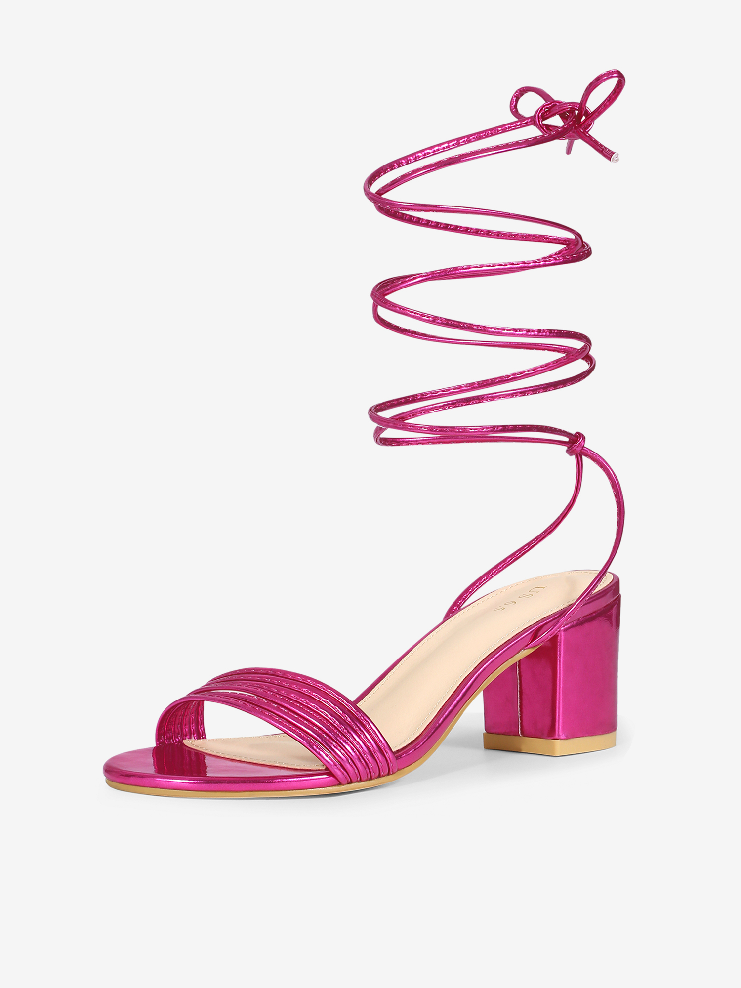 Women's Sparkle Strappy Lace Up Block Heel Sandals Hot Pink/5.5