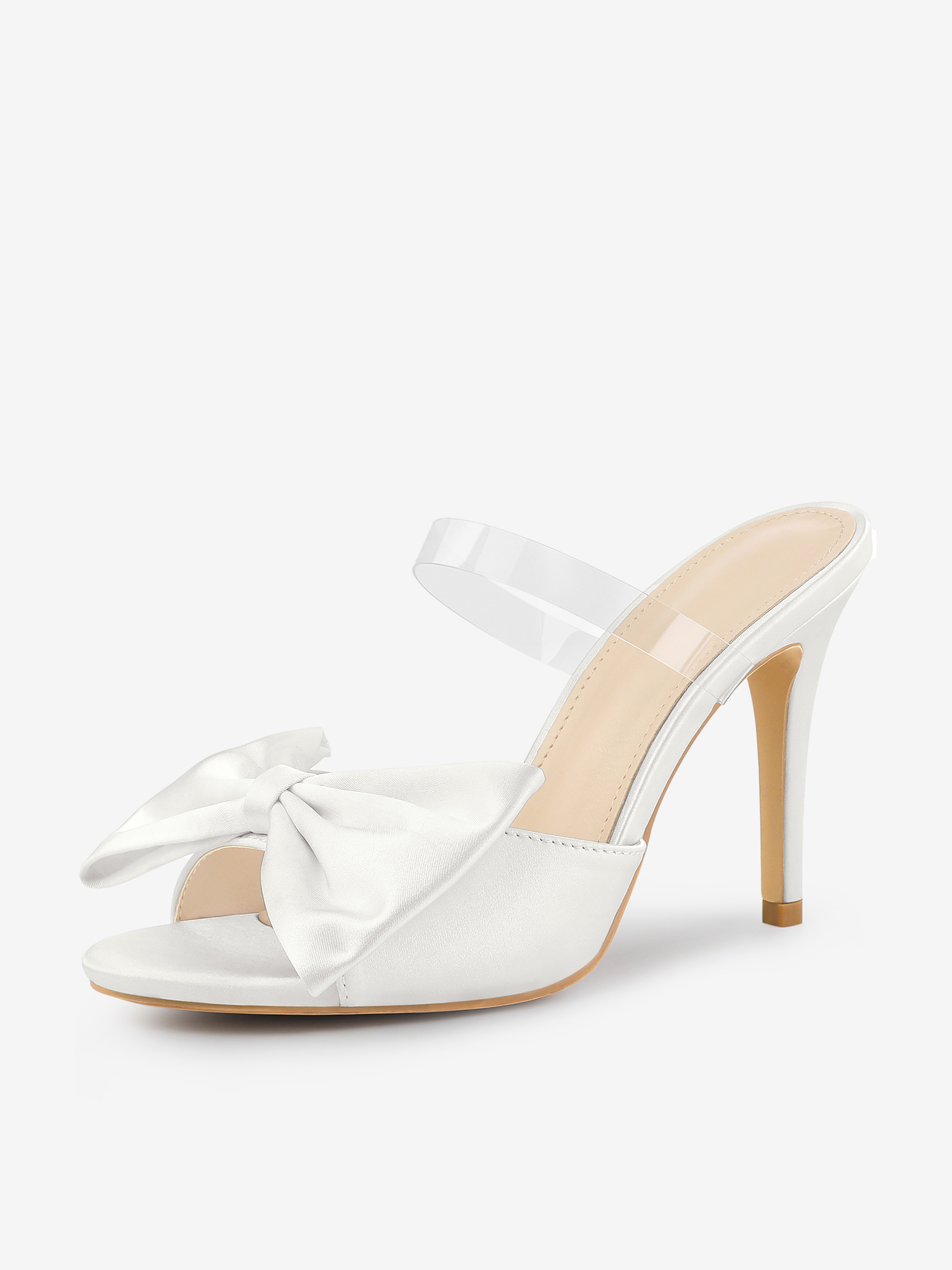 Women's Clean Strap Bow Stiletto Heels Mules Slide Sandals White/6.5