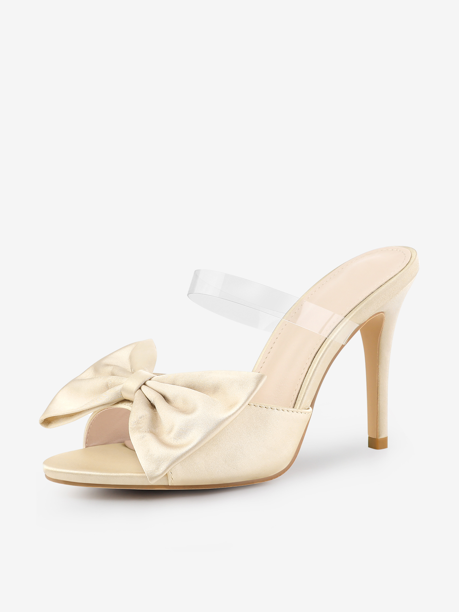 Women's Clean Strap Bow Stiletto Heels Mules Slide Sandals Champagne/7