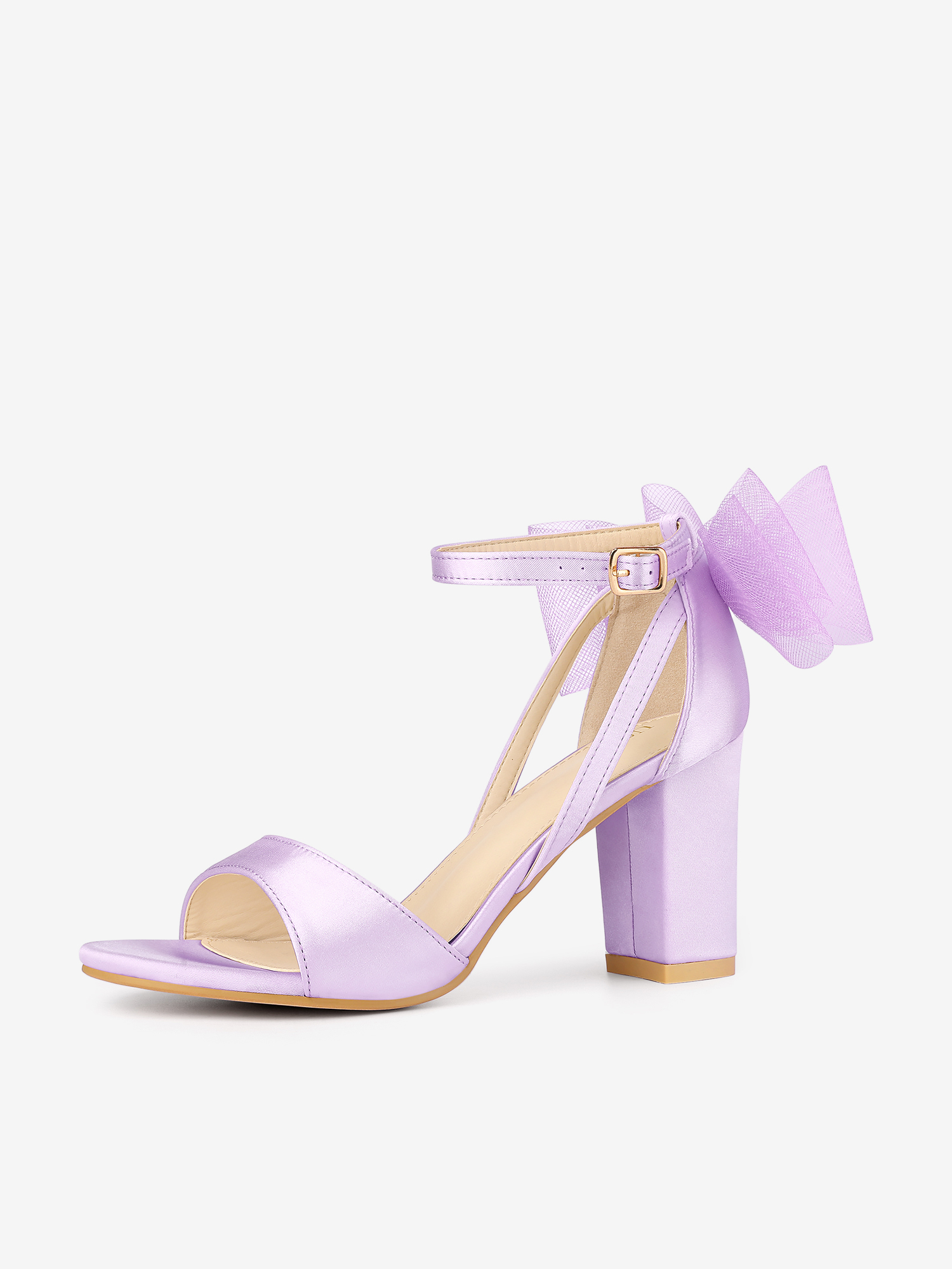 Women's Mesh Bow Ankle Strap Open Toe Chunky Heel Sandals Purple/7