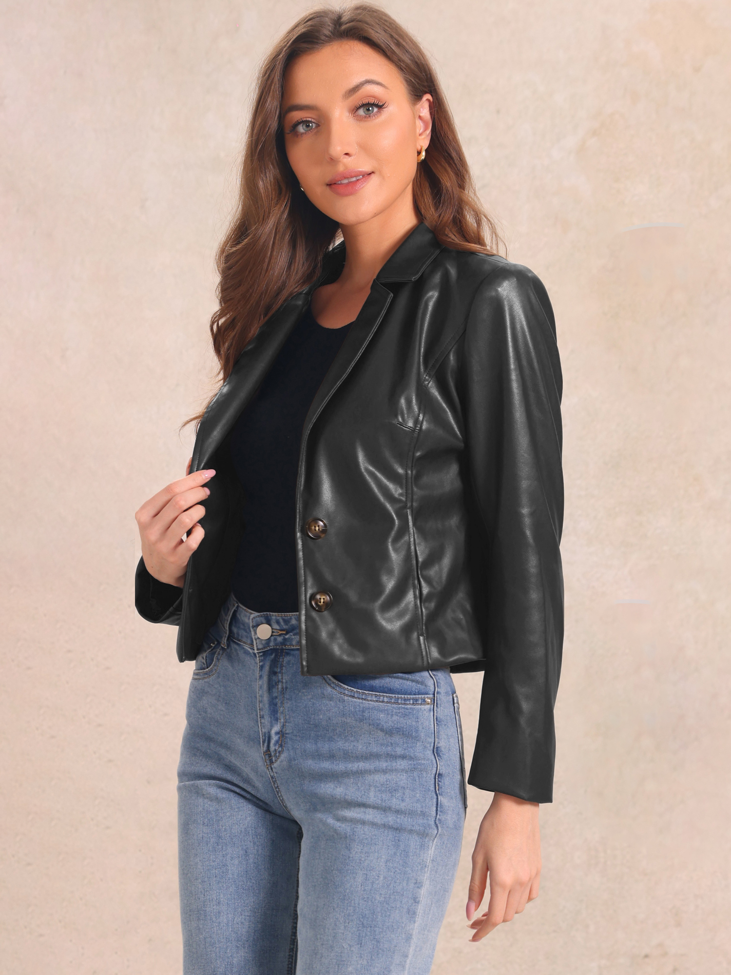 Faux Leather Motorcycle Vintage Cropped Moto Biker Jacket Black/S