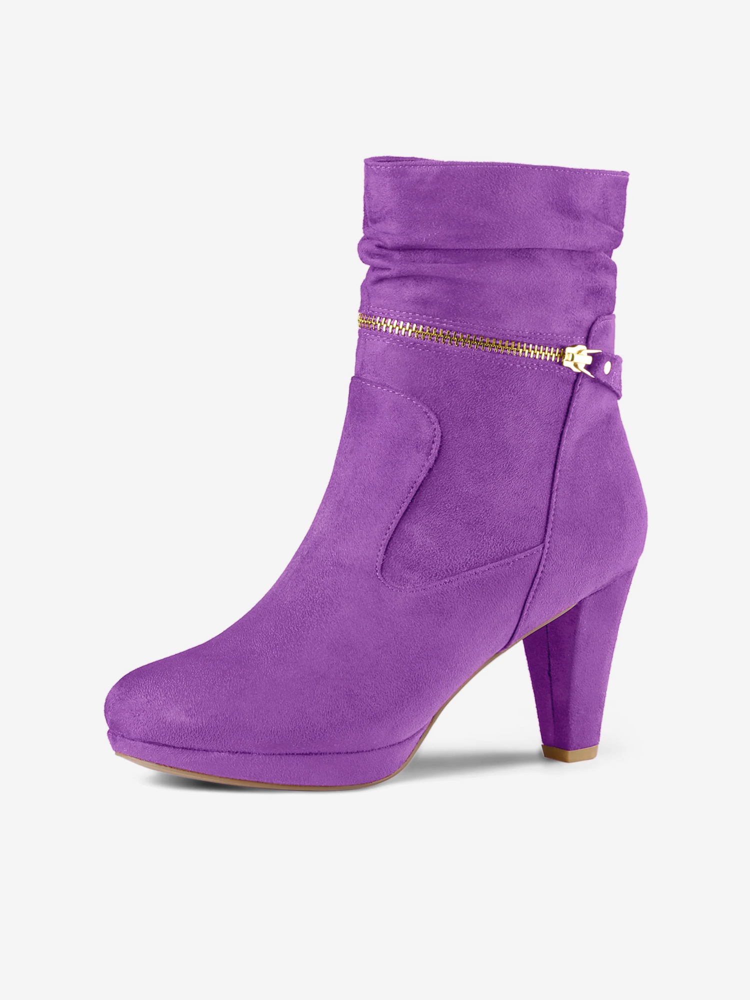 Ankle Zip Platform High Heel Mid Calf Boots Purple/7.5