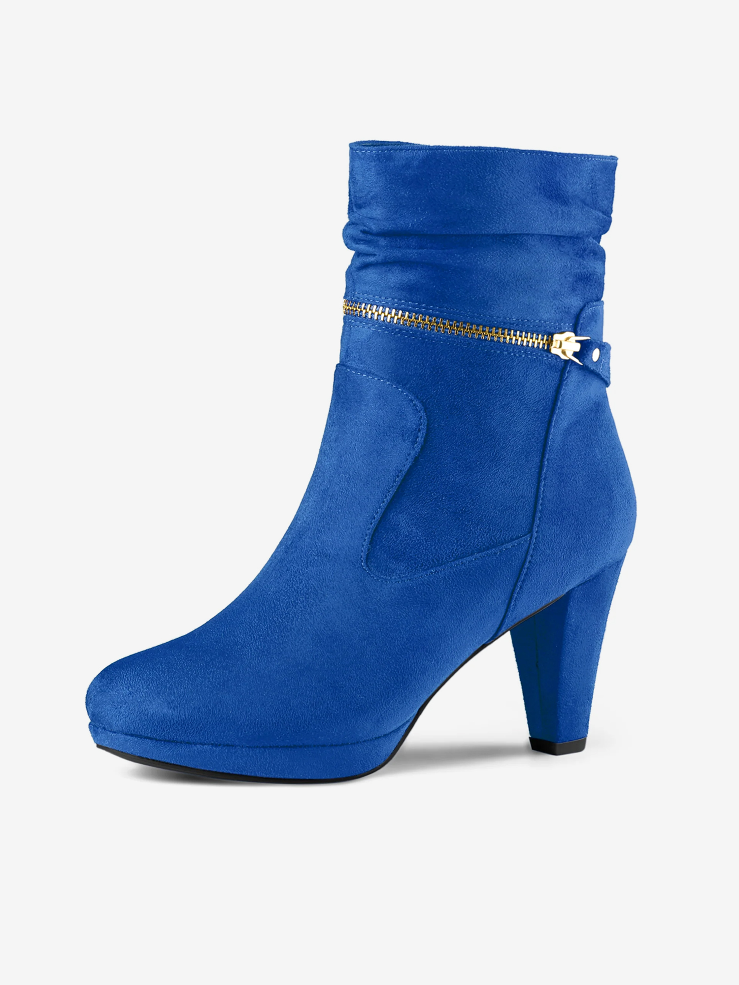 Ankle Zip Platform High Heel Mid Calf Boots Royal Blue/7.5