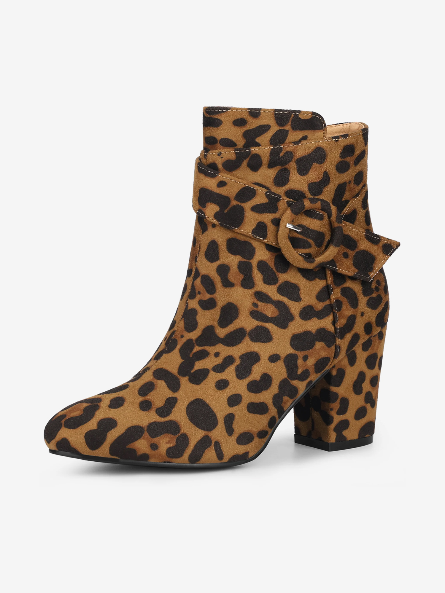 Round Toe Block Heel Boots Ankle Booties Leopard/10
