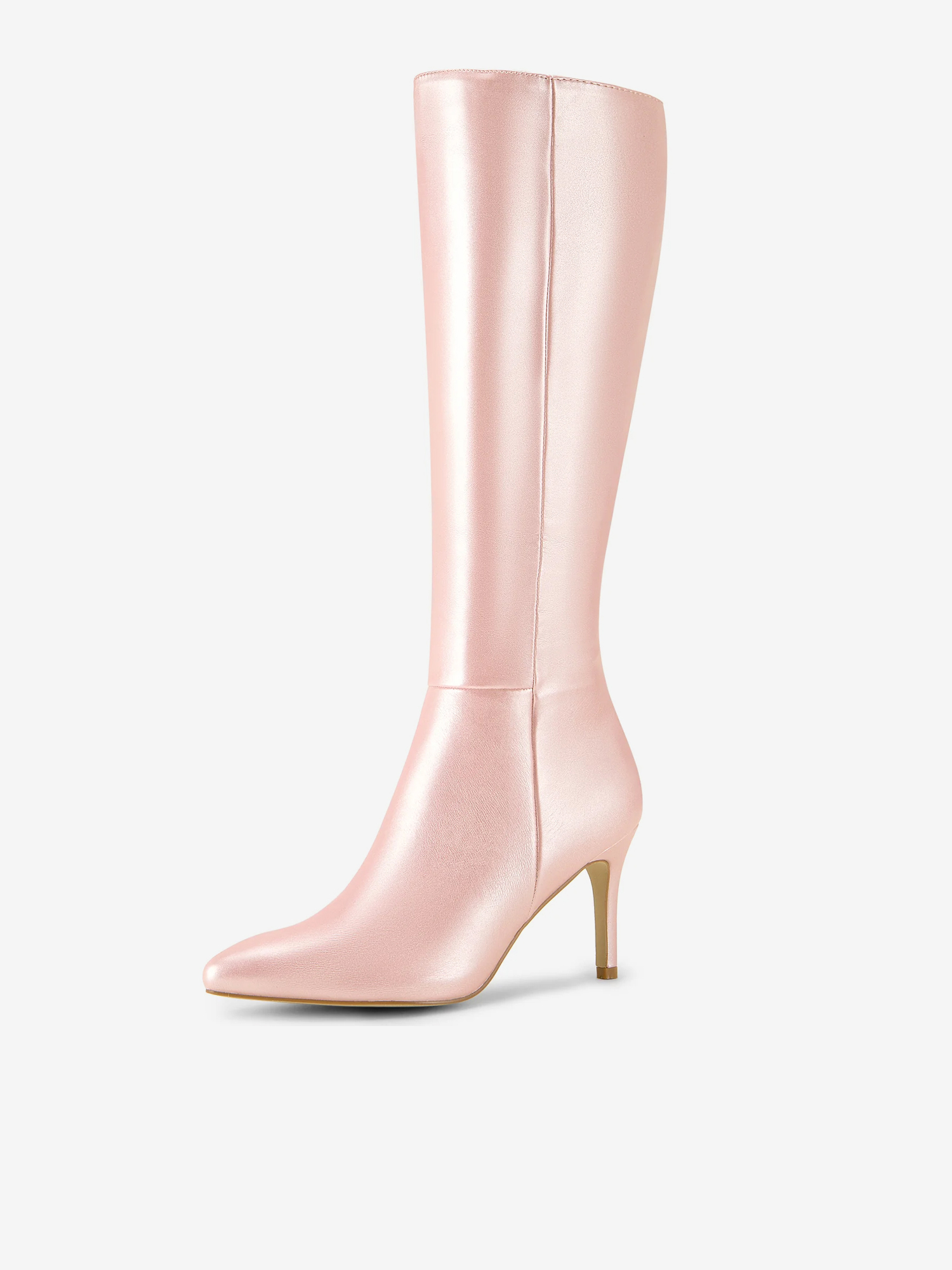 Pointed Toe Stiletto High Heel Zipper Knee High Boots Pink/8