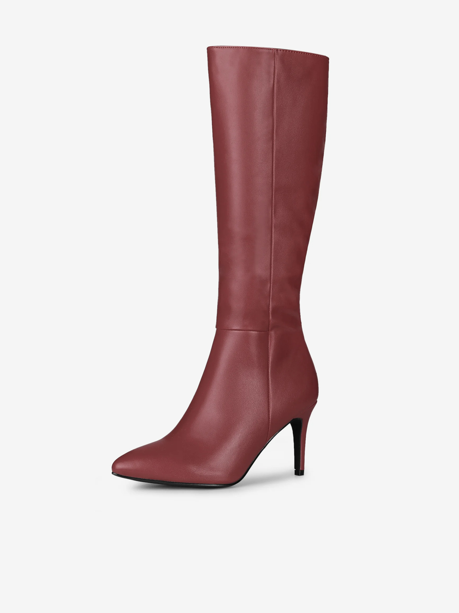 Pointed Toe Stiletto High Heel Zipper Knee High Boots Burgundy/8