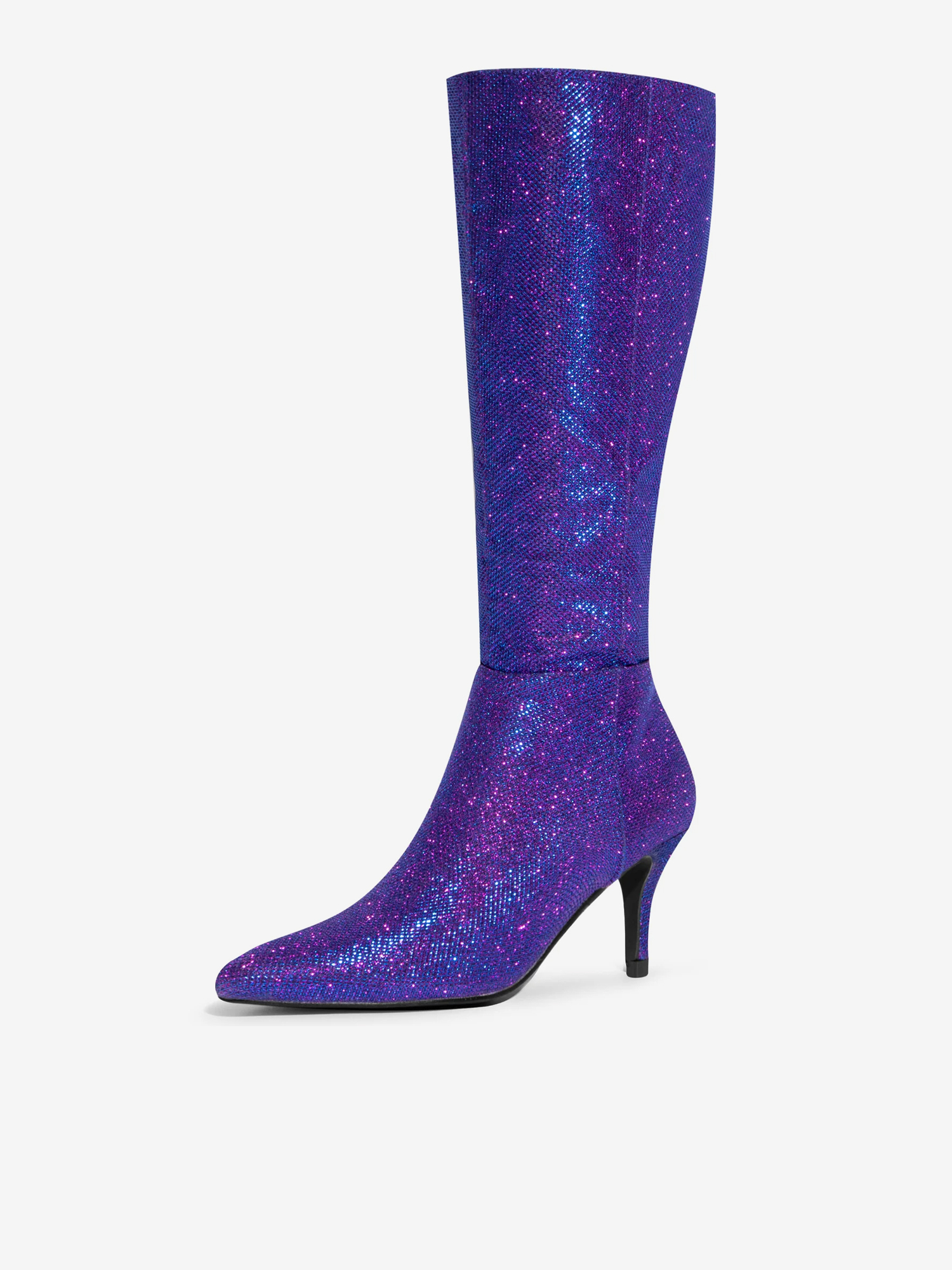Sparkle Glitter Pointy Toe Stiletto Heel Knee High Boots Purple/7
