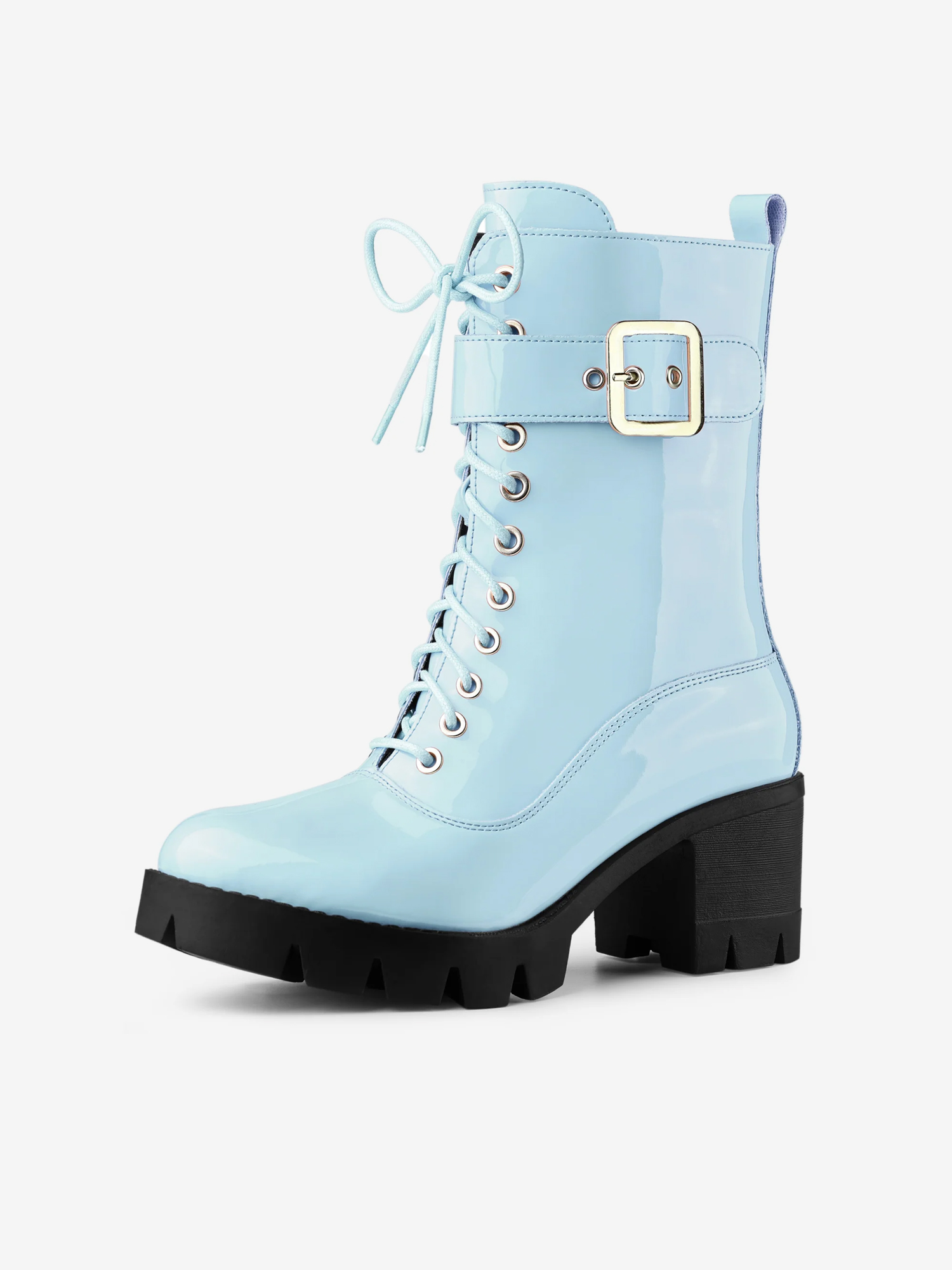 Zip Platform Chunky Heel Combat Boots Sky Blue/10