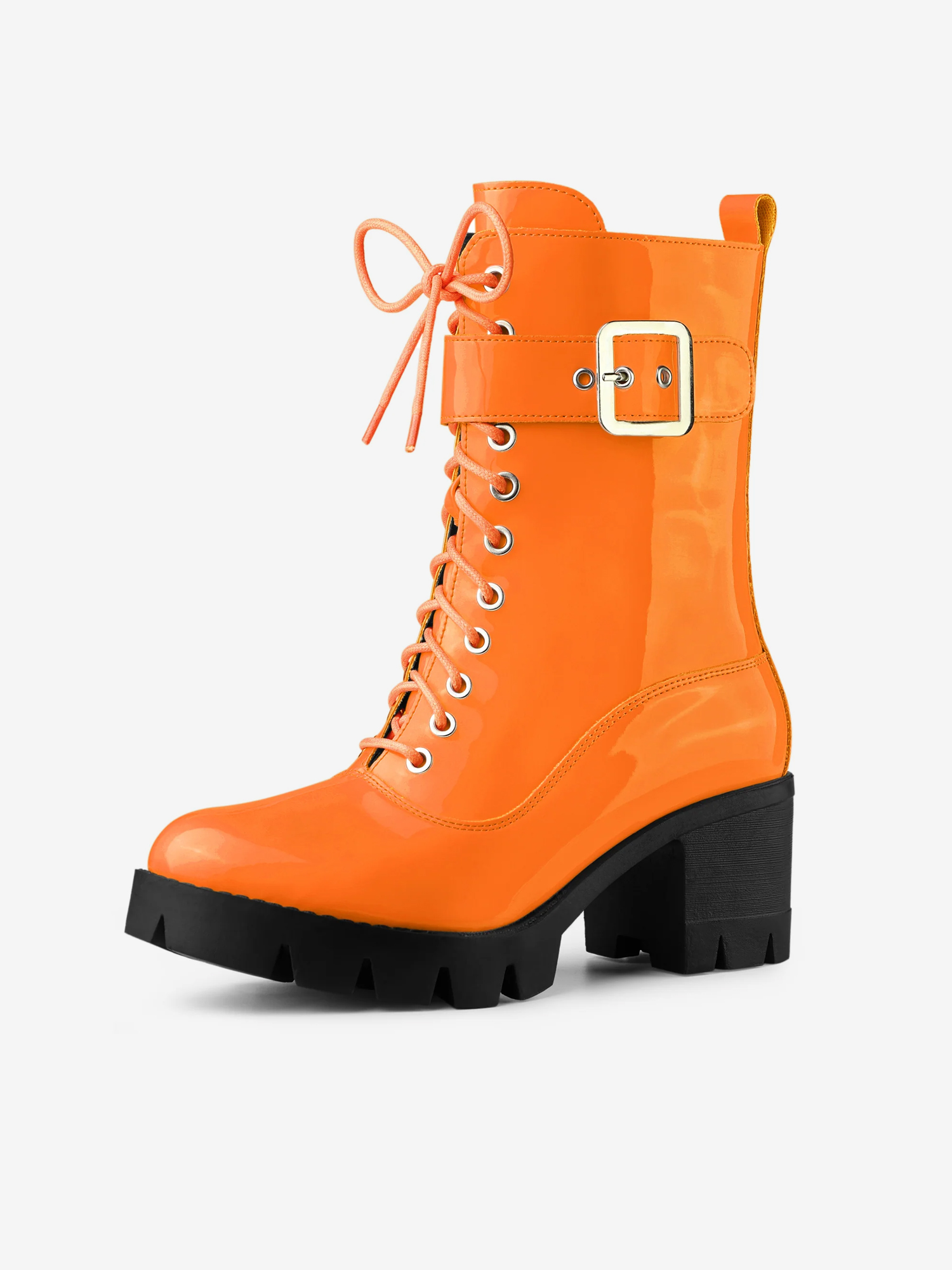Zip Platform Chunky Heel Combat Boots Orange/10