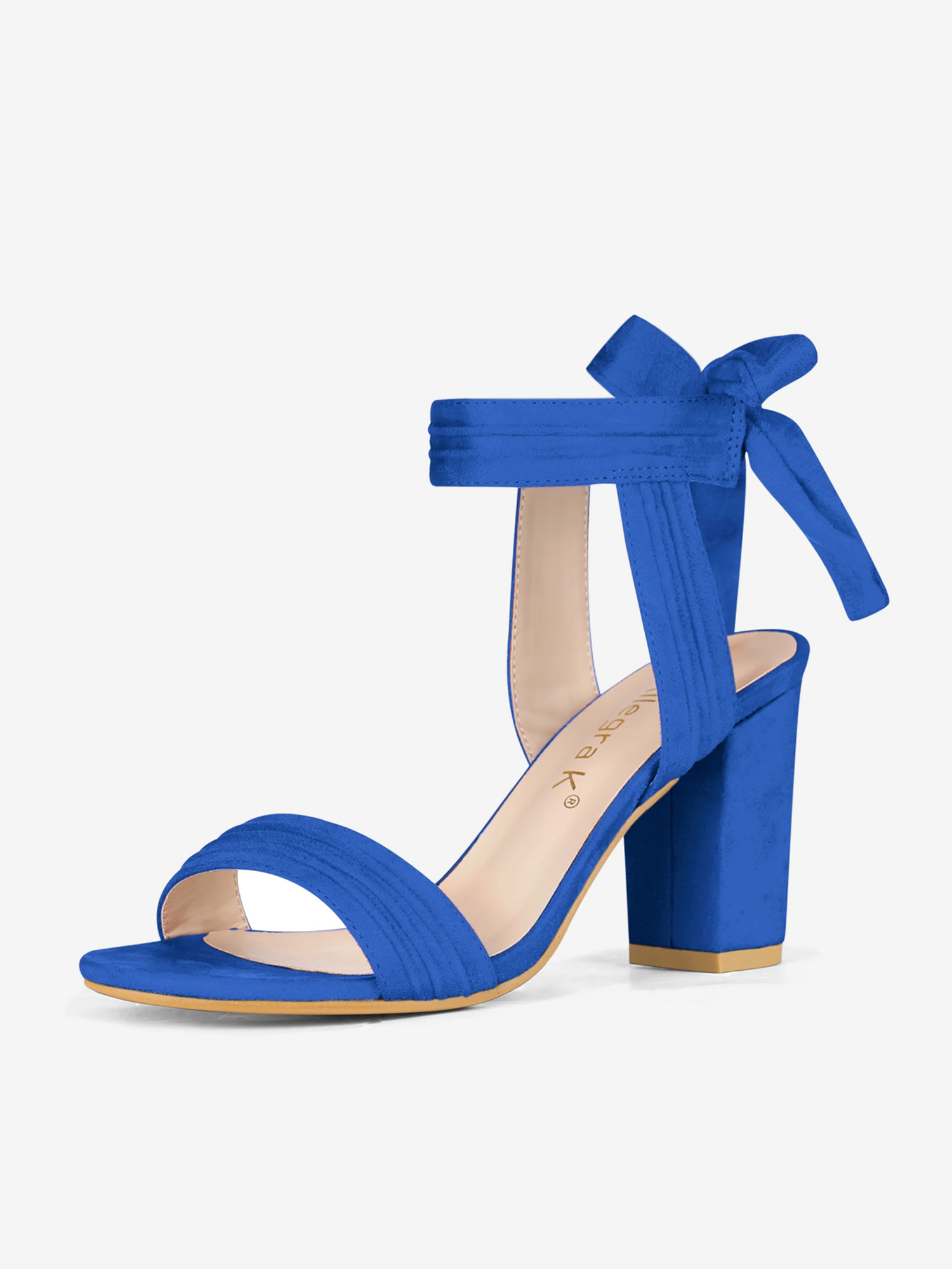 Faux Suede Open Toe Ankle Tie Back Chunky Heel Sandals Deep Blue/10.5