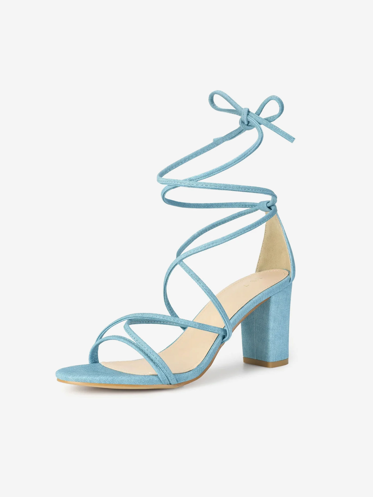 Lace Up Strappy Straps Chunky Heel Sandals Demin Blue/9