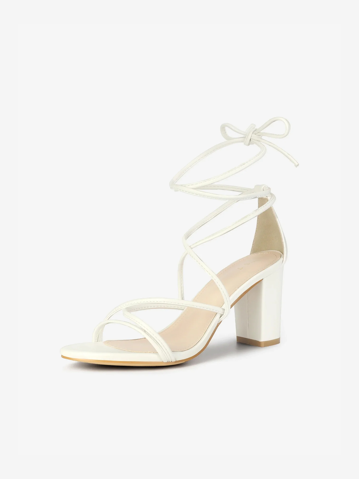 Strappy Strap Lace Up Mid Chunky Heel Sandals White/11