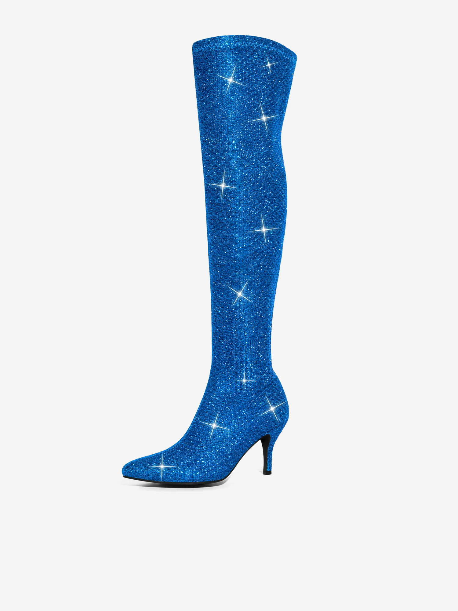 Glitter Pointed Toe Stiletto Heel Over the Knee High Boot Blue/7