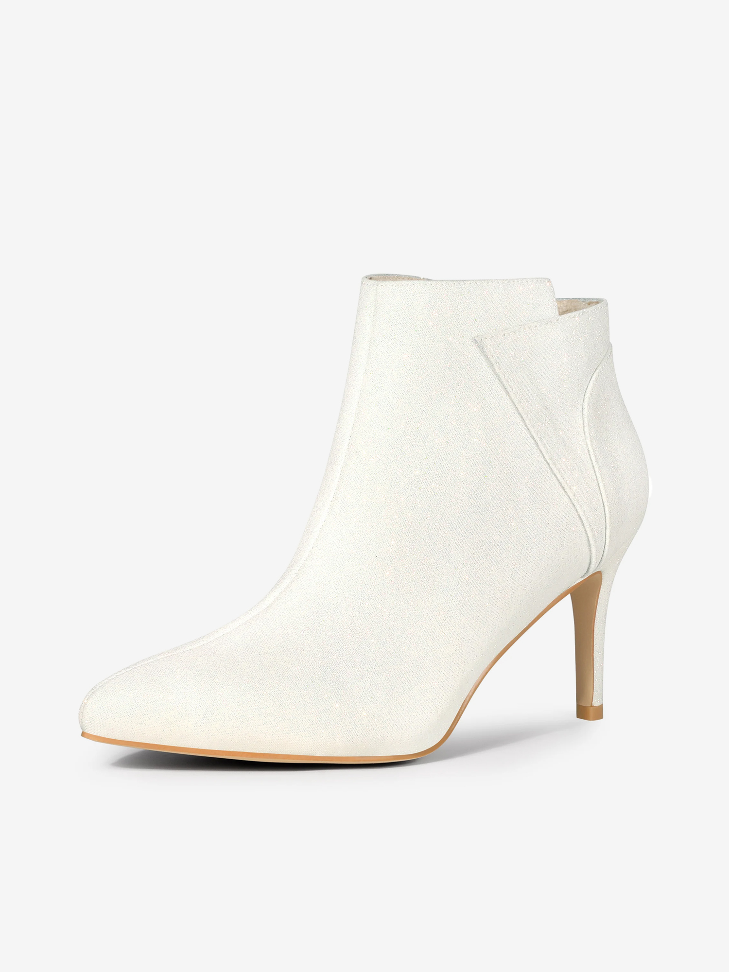 Glitter Pointed Toe Zipper Stiletto Heel Ankle Boots White/7.5