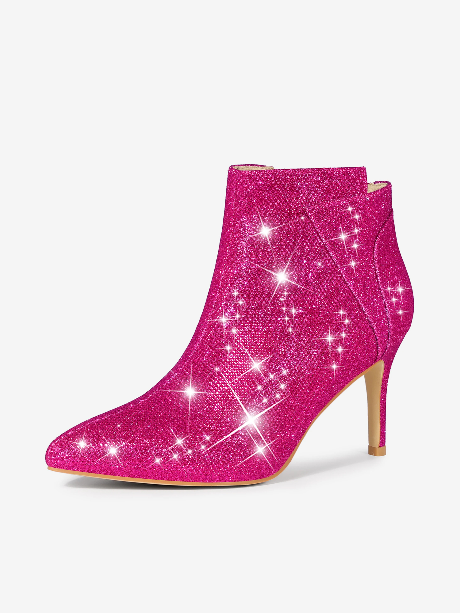 Glitter Pointed Toe Zipper Stiletto Heel Ankle Boots Hot Pink/6