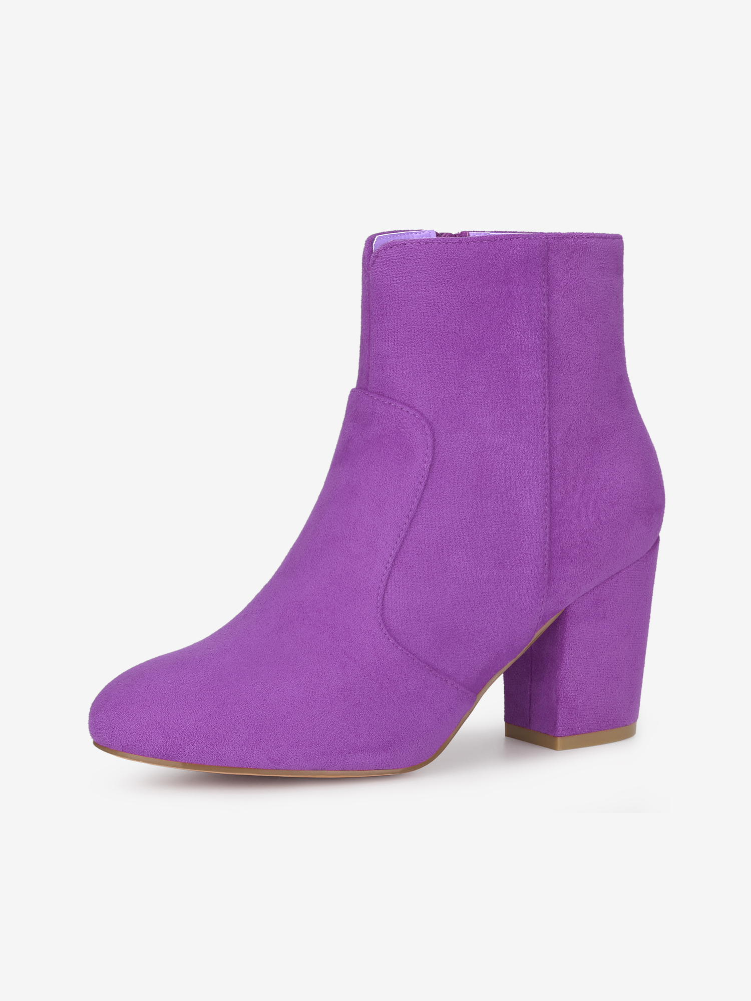 Women's Side Zip Round Toe Chunky Heels Ankle Boots Purple/7
