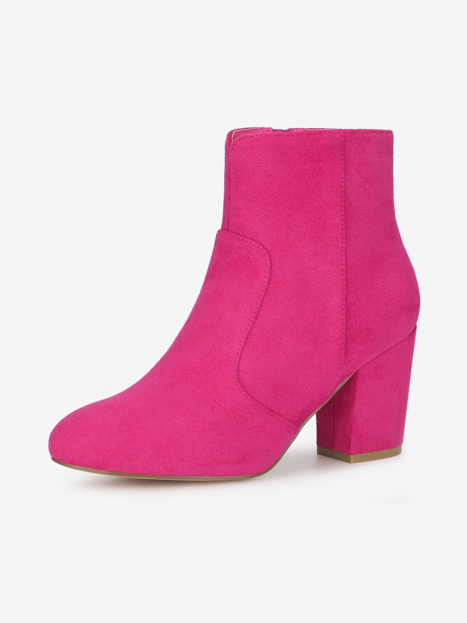 Women's Side Zip Round Toe Chunky Heels Ankle Boots Hot Pink/6