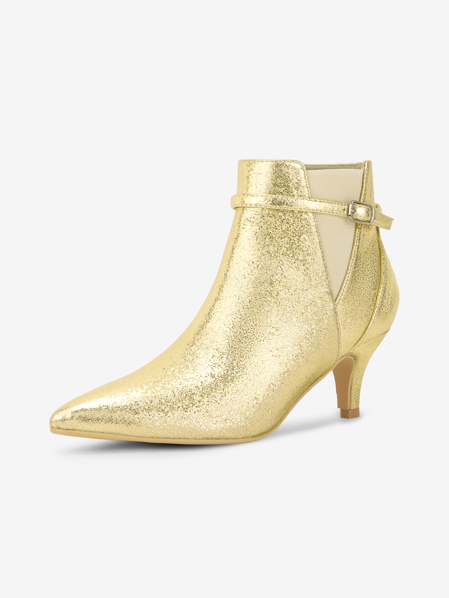 Women's Pointed Toe Elastic Stiletto Heels Ankle Booties Gold/9.5