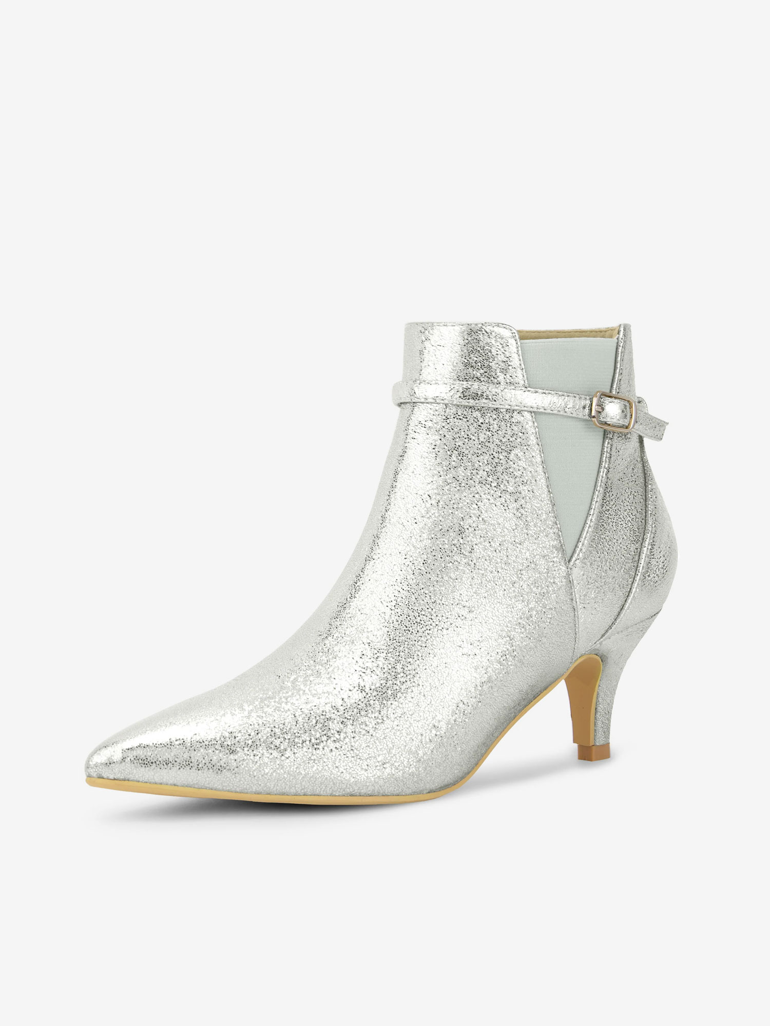 Women's Pointed Toe Elastic Stiletto Heels Ankle Booties Silver/9