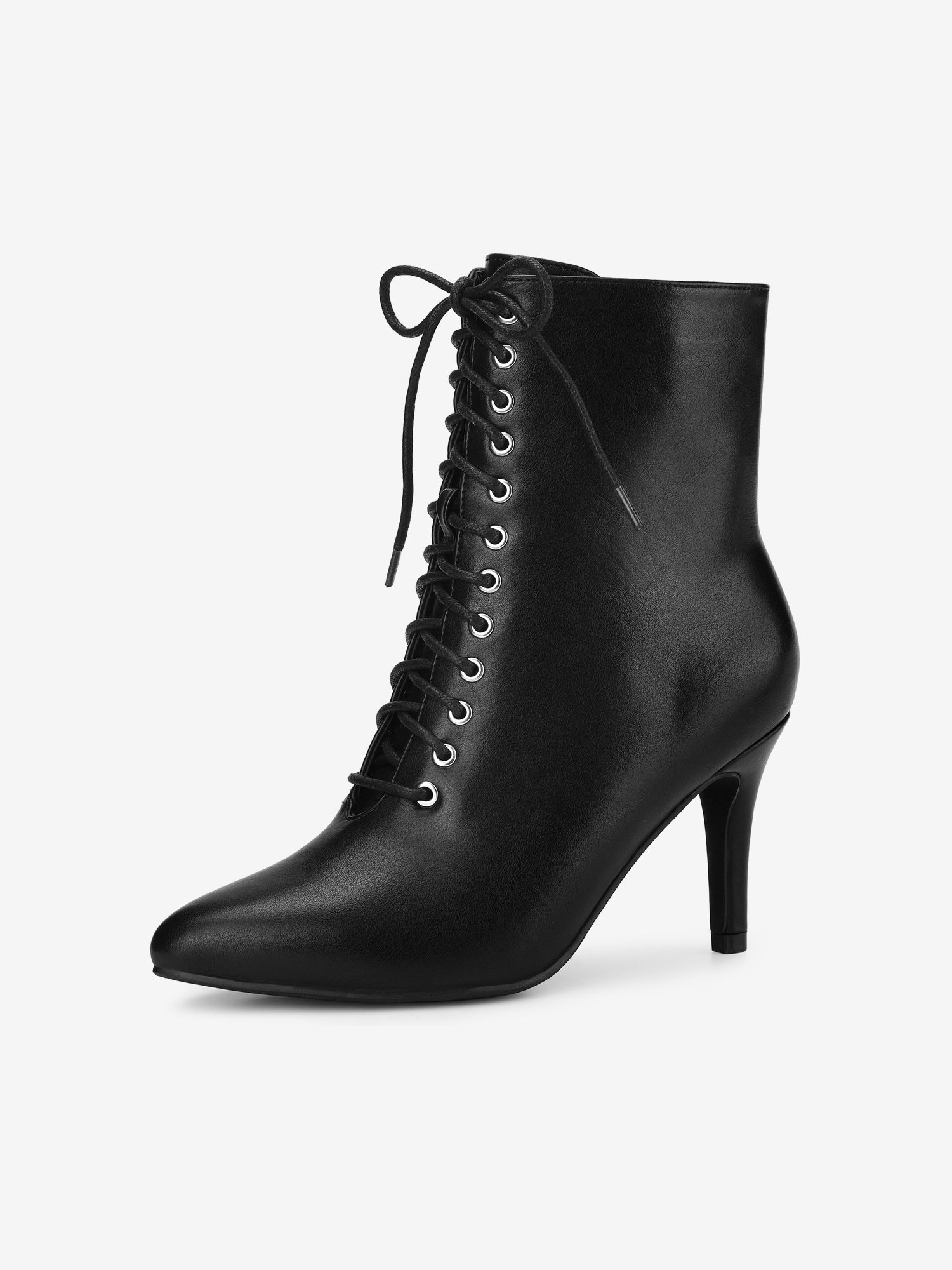 Women's Lace Up Pointed Toe Stiletto Heels Ankle Boots Black/6.5
