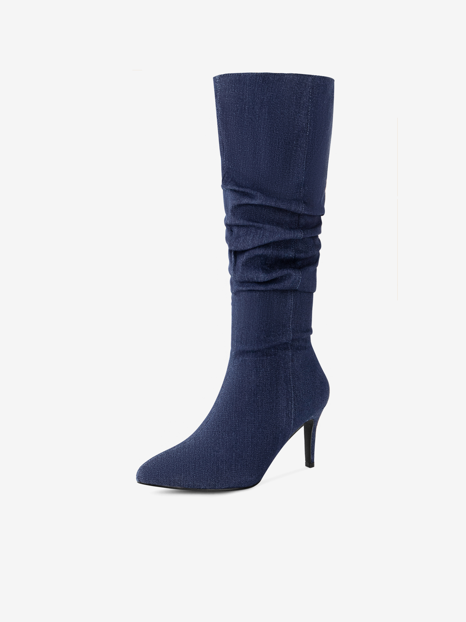 Women's Pointed Toe Slouched Stiletto Heels Knee High Boots Dark Blue/6.5