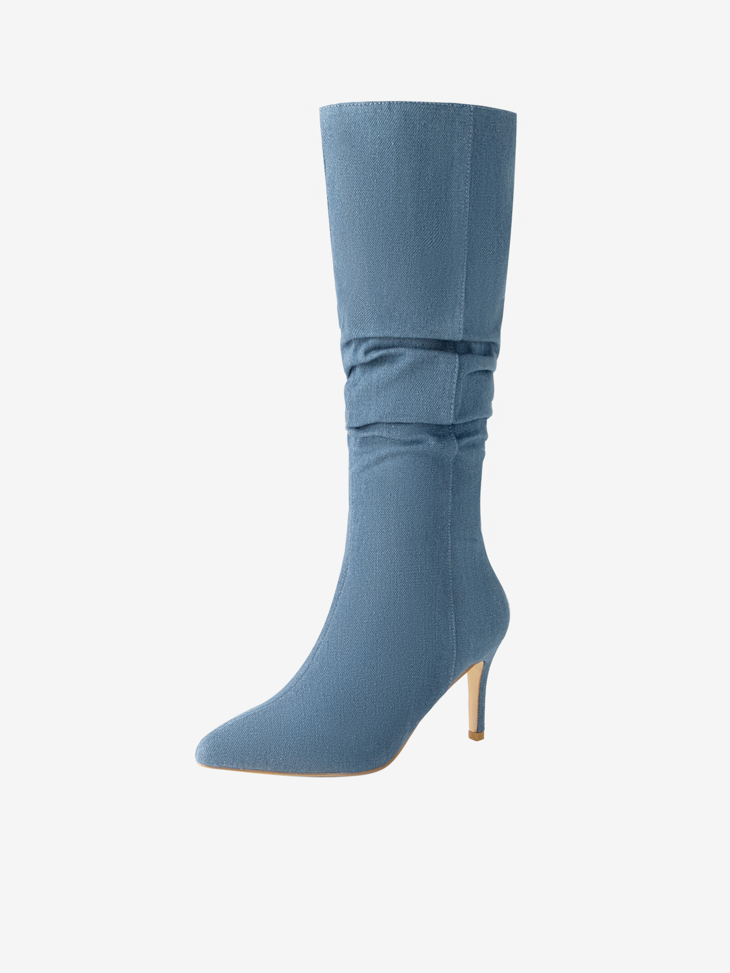 Women's Pointed Toe Slouched Stiletto Heels Knee High Boots Light Blue/9.5