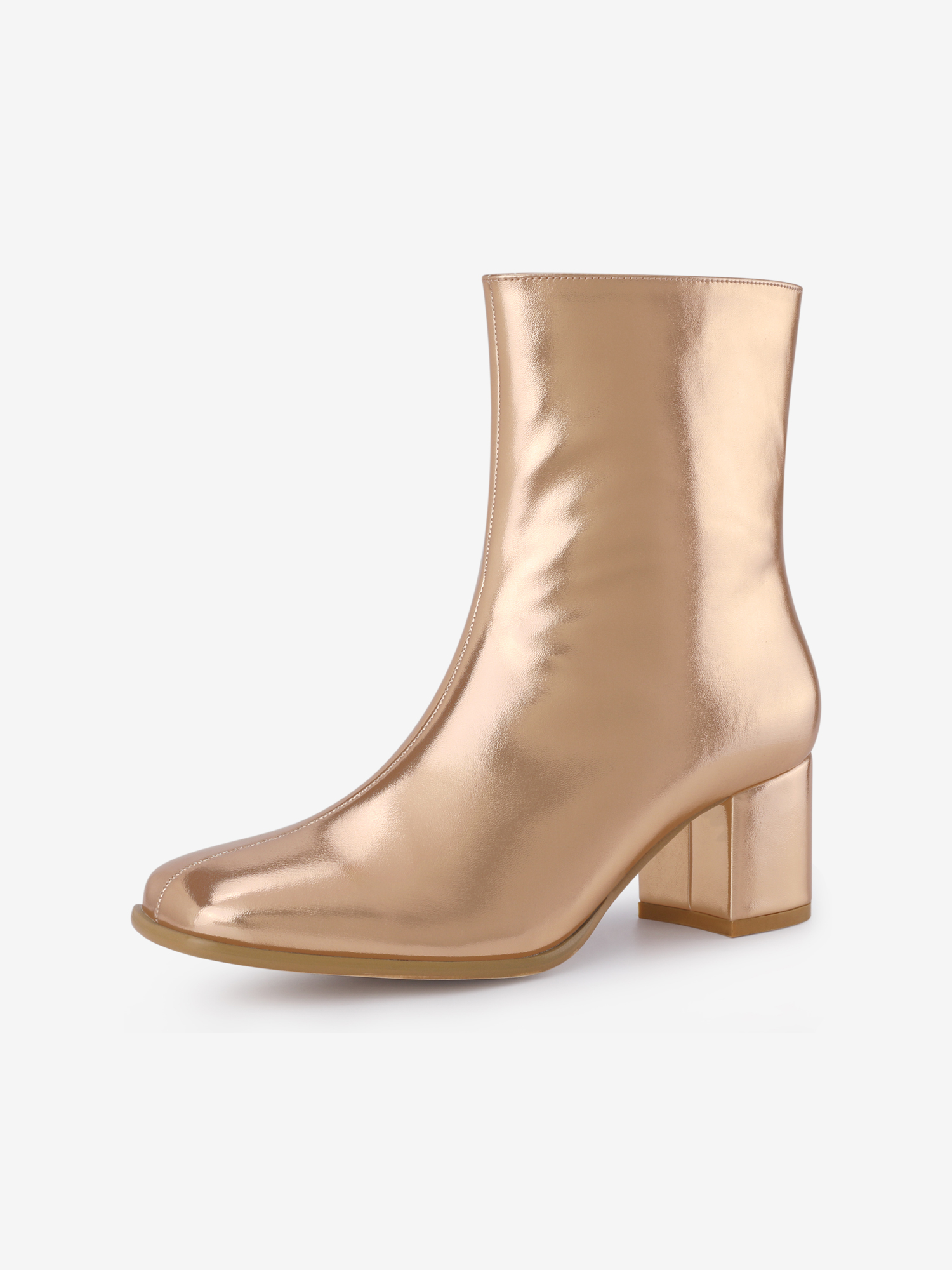 Women's Square Toe Chunky Heel Side Zip Ankle Boots Rose Gold/9