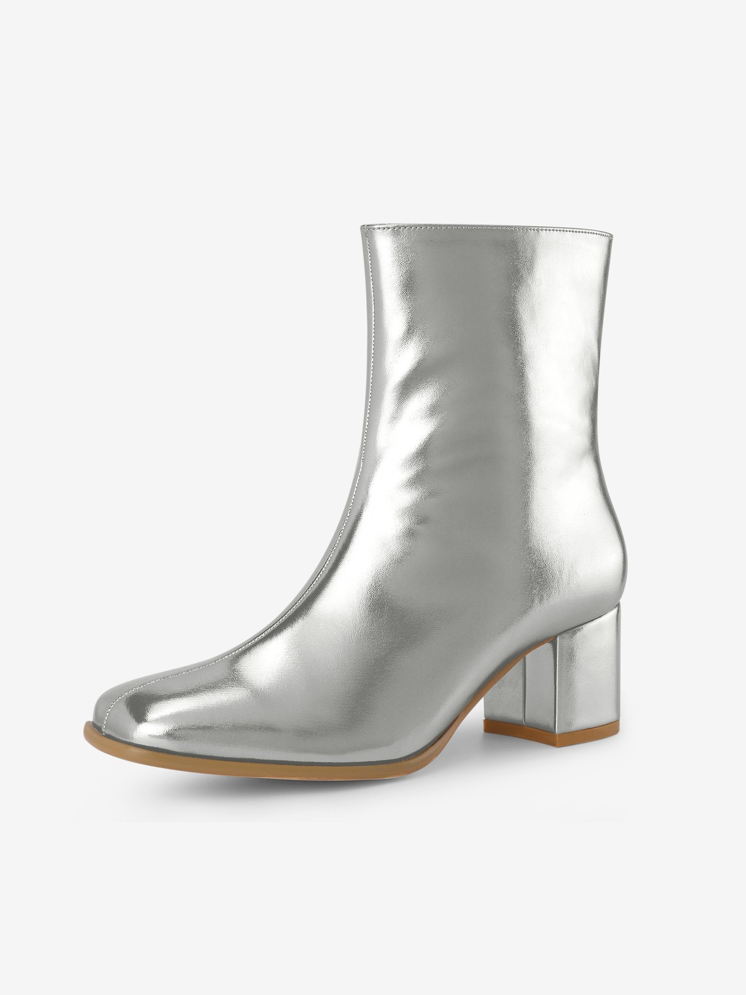 Women's Square Toe Chunky Heel Side Zip Ankle Boots Silver/8