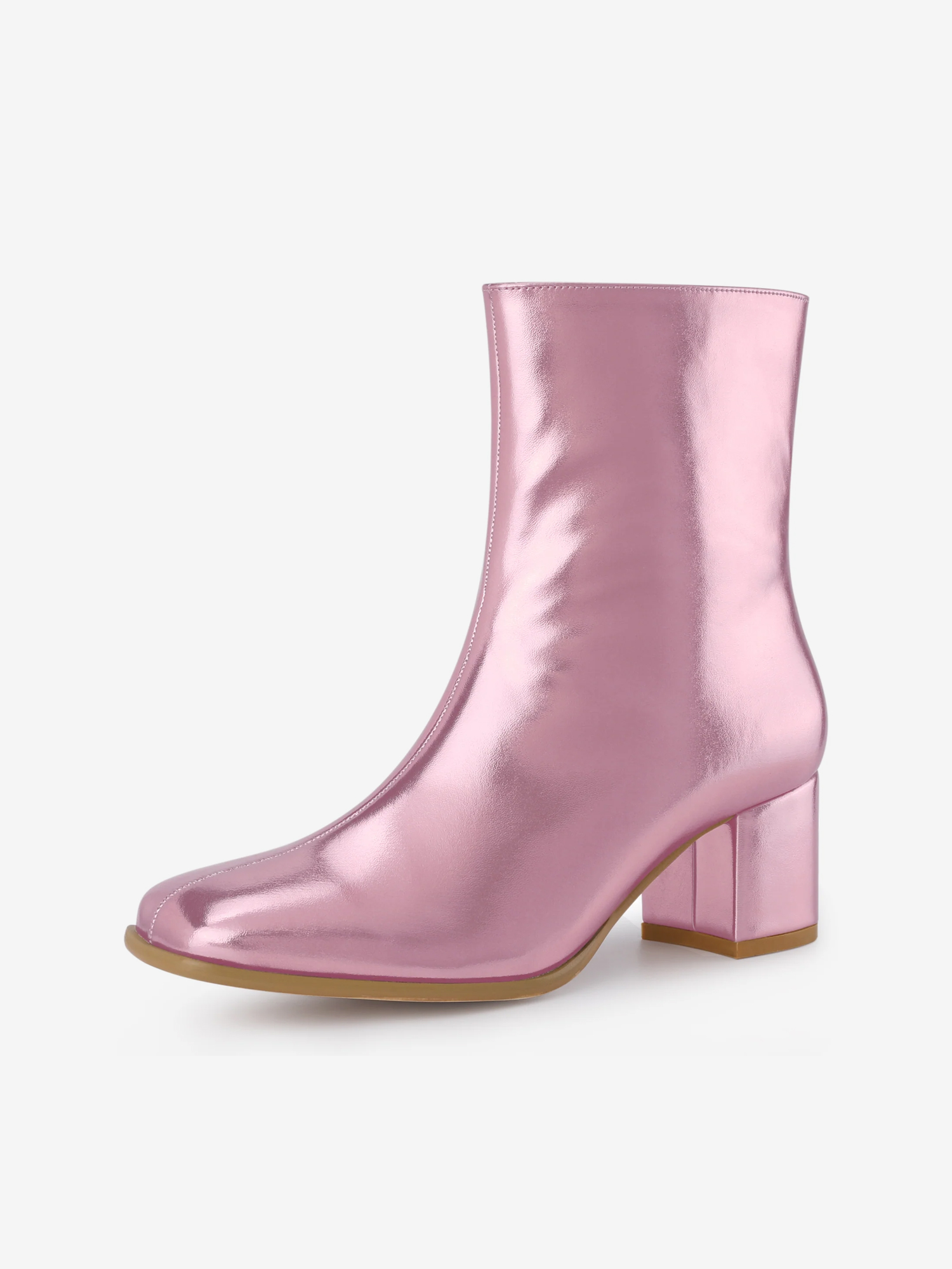 Women's Square Toe Chunky Heel Side Zip Ankle Boots Pink/9.5