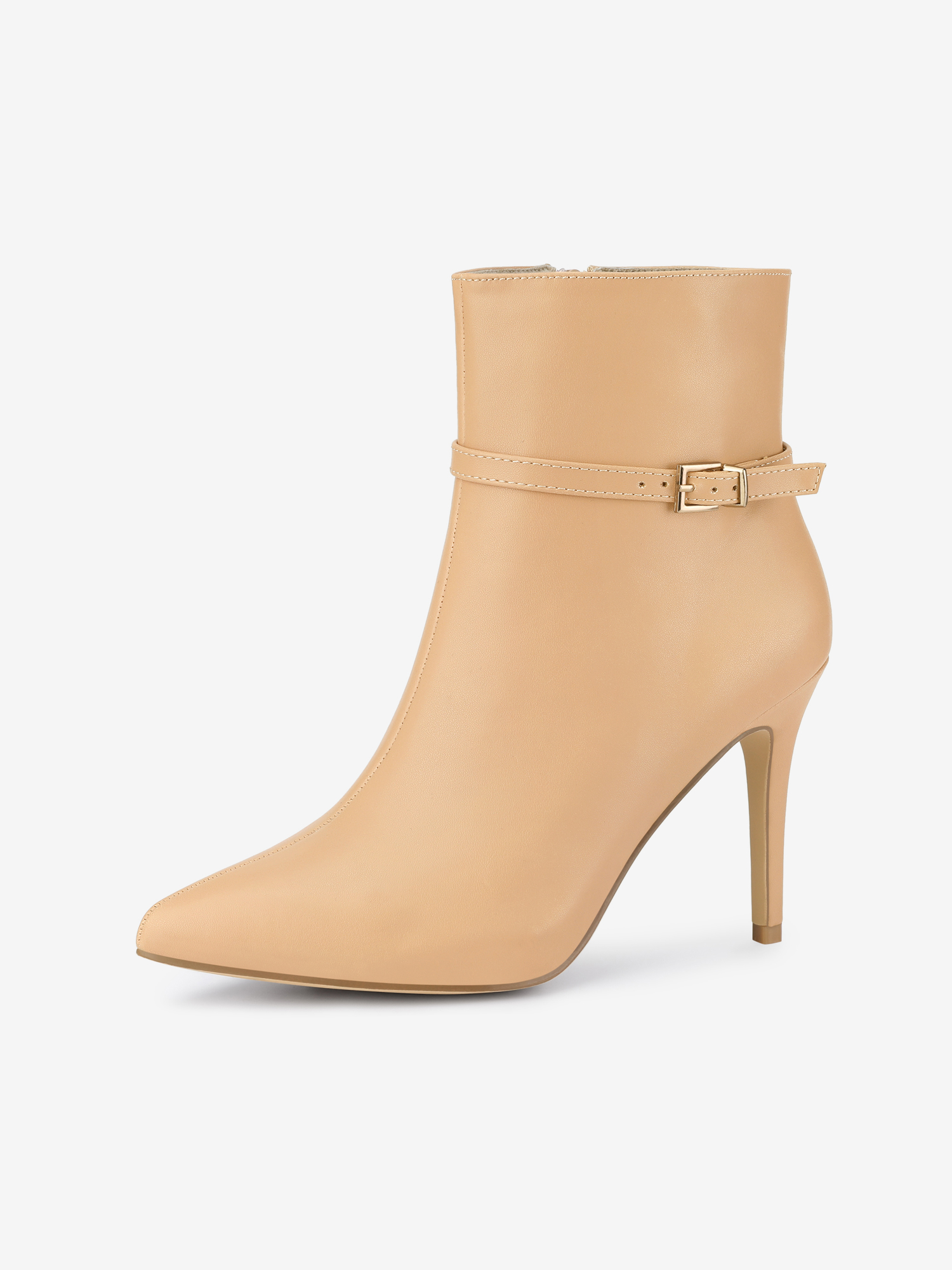 Women's Pointed Toe Buckle Strap Stiletto Heels Ankle Boots Nude/8.5