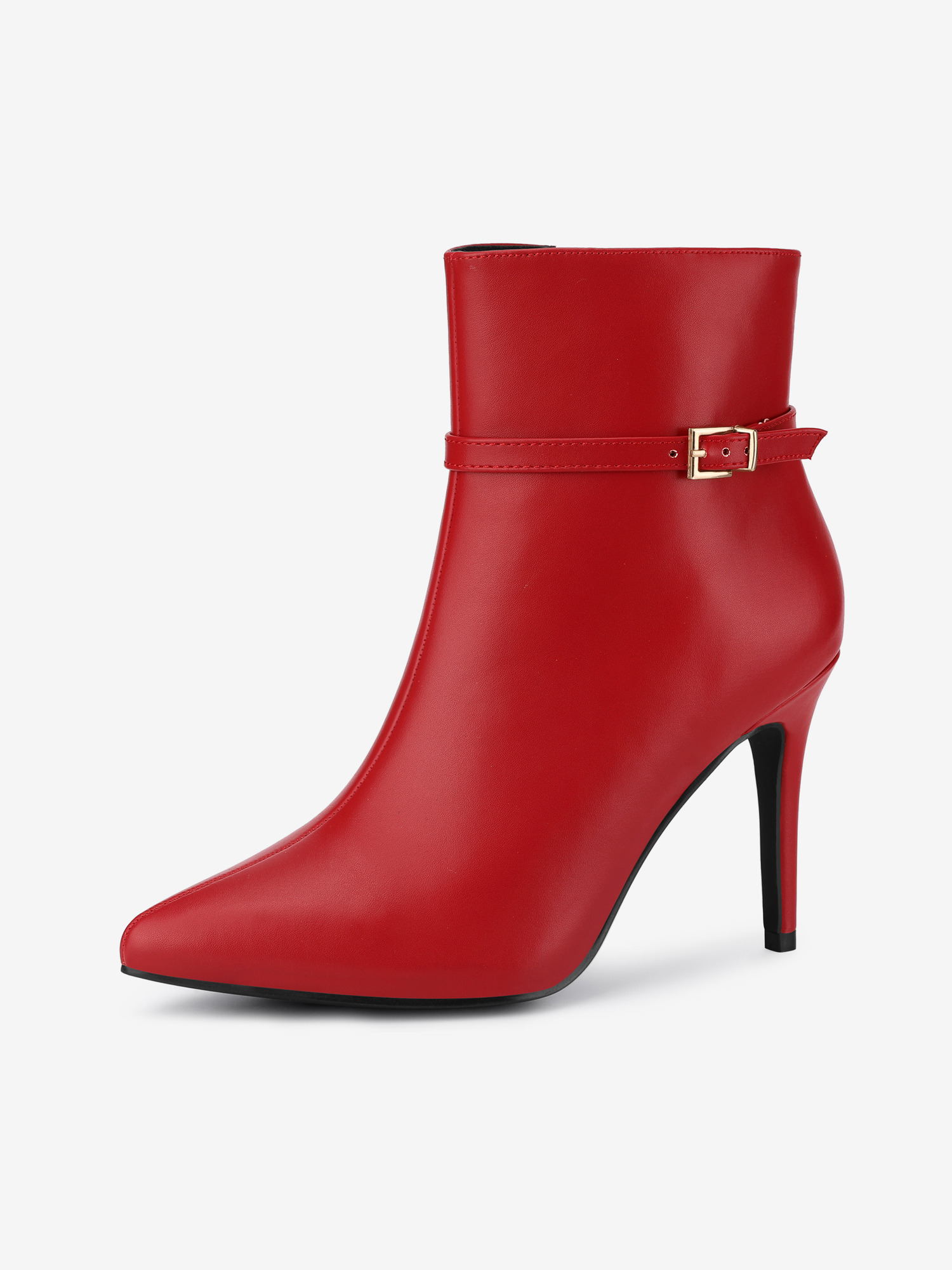 Women's Pointed Toe Buckle Strap Stiletto Heels Ankle Boots Red/8.5