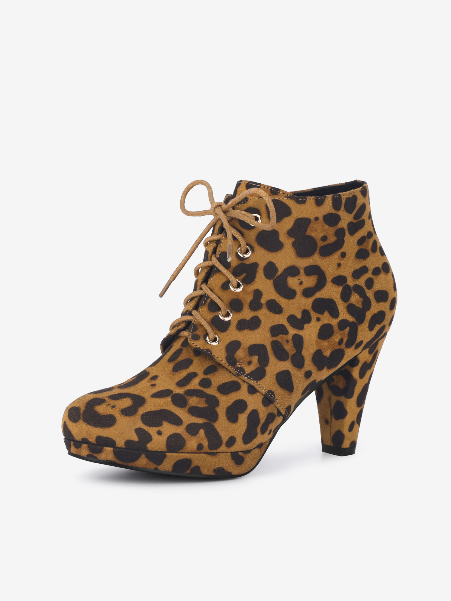 Women's Lace Up Platform Chunky Heels Ankle Booties Leopard/7.5