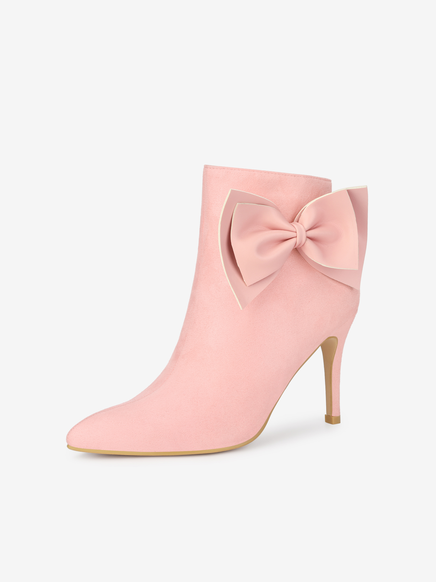 Women's Pointy Toe Bow Stiletto Heels Ankle Boots Pink/8