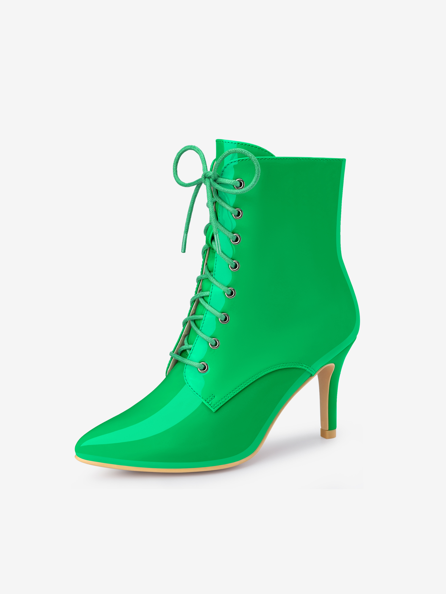 Women's Pointed Toe Lace Up Stiletto Heel Ankle Booties Green/6.5