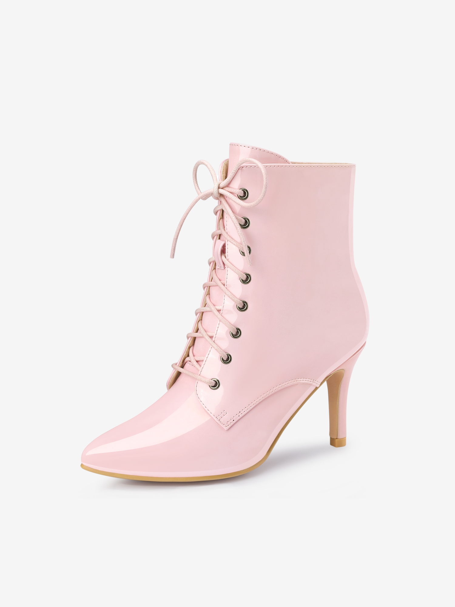 Women's Pointed Toe Lace Up Stiletto Heel Ankle Booties Pink/6.5