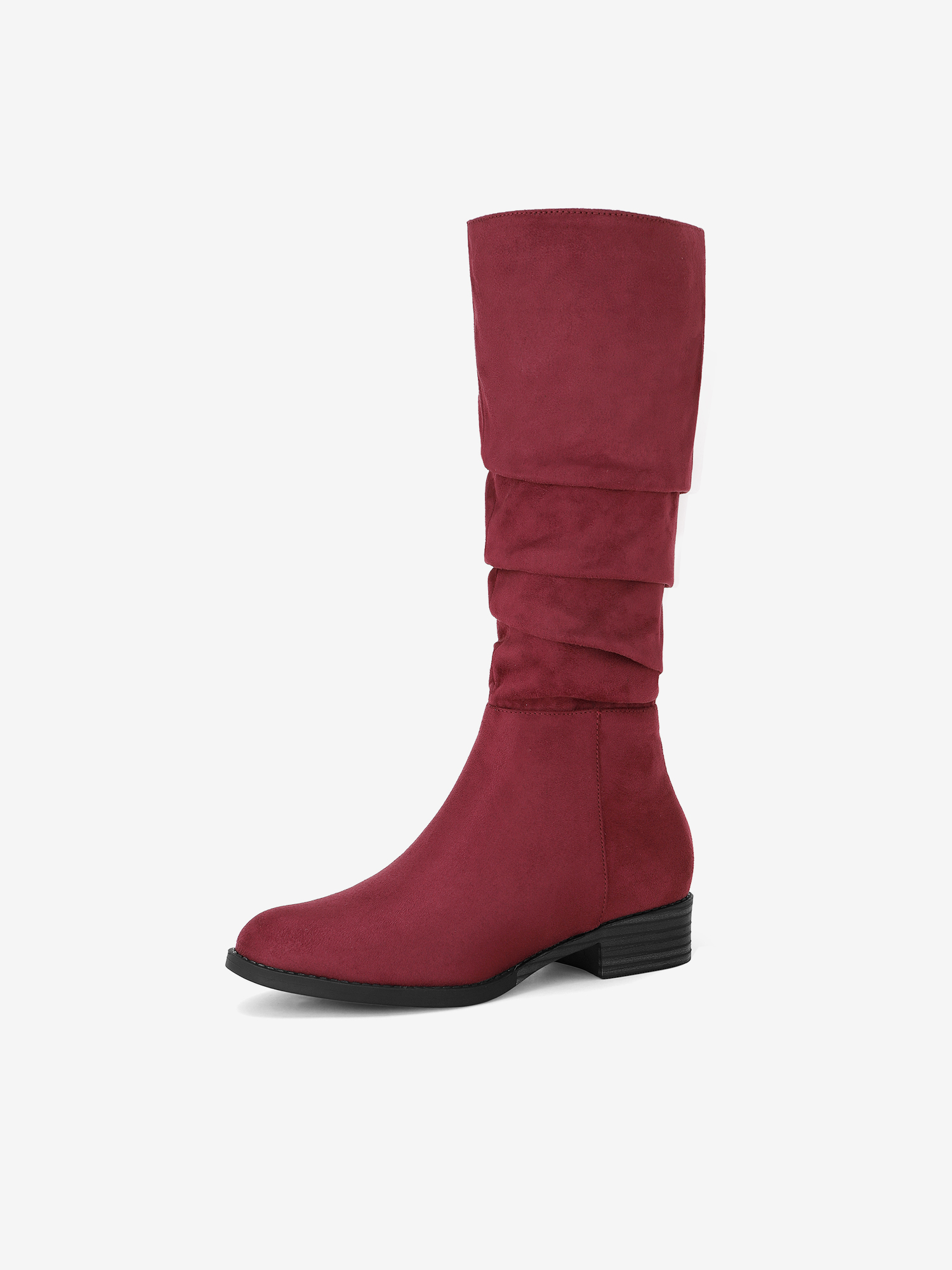 Women's Round Toe Slouches Block Heels Knee High Boots Burgundy/9