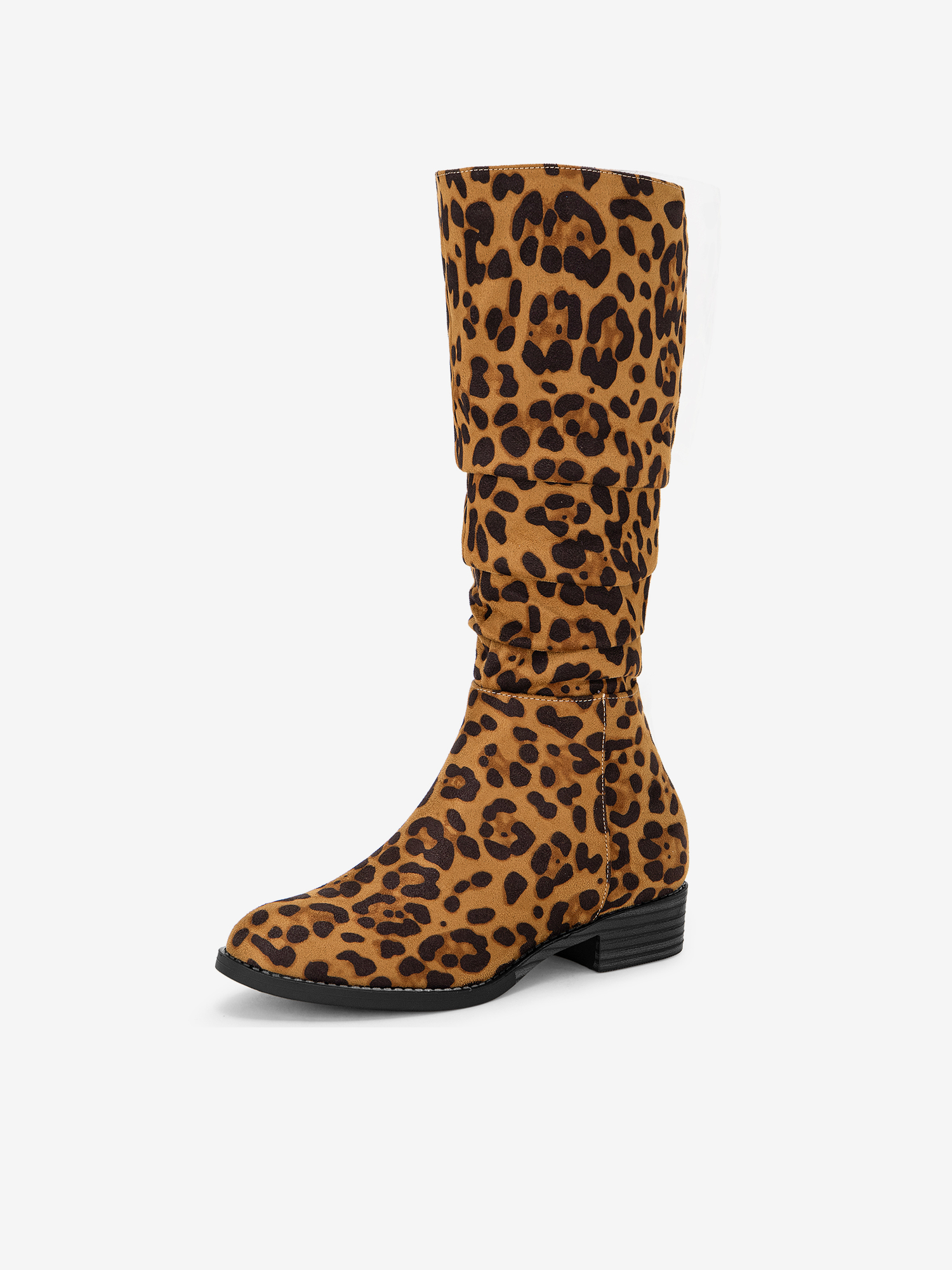 Women's Round Toe Slouches Block Heels Knee High Boots Leopard/9